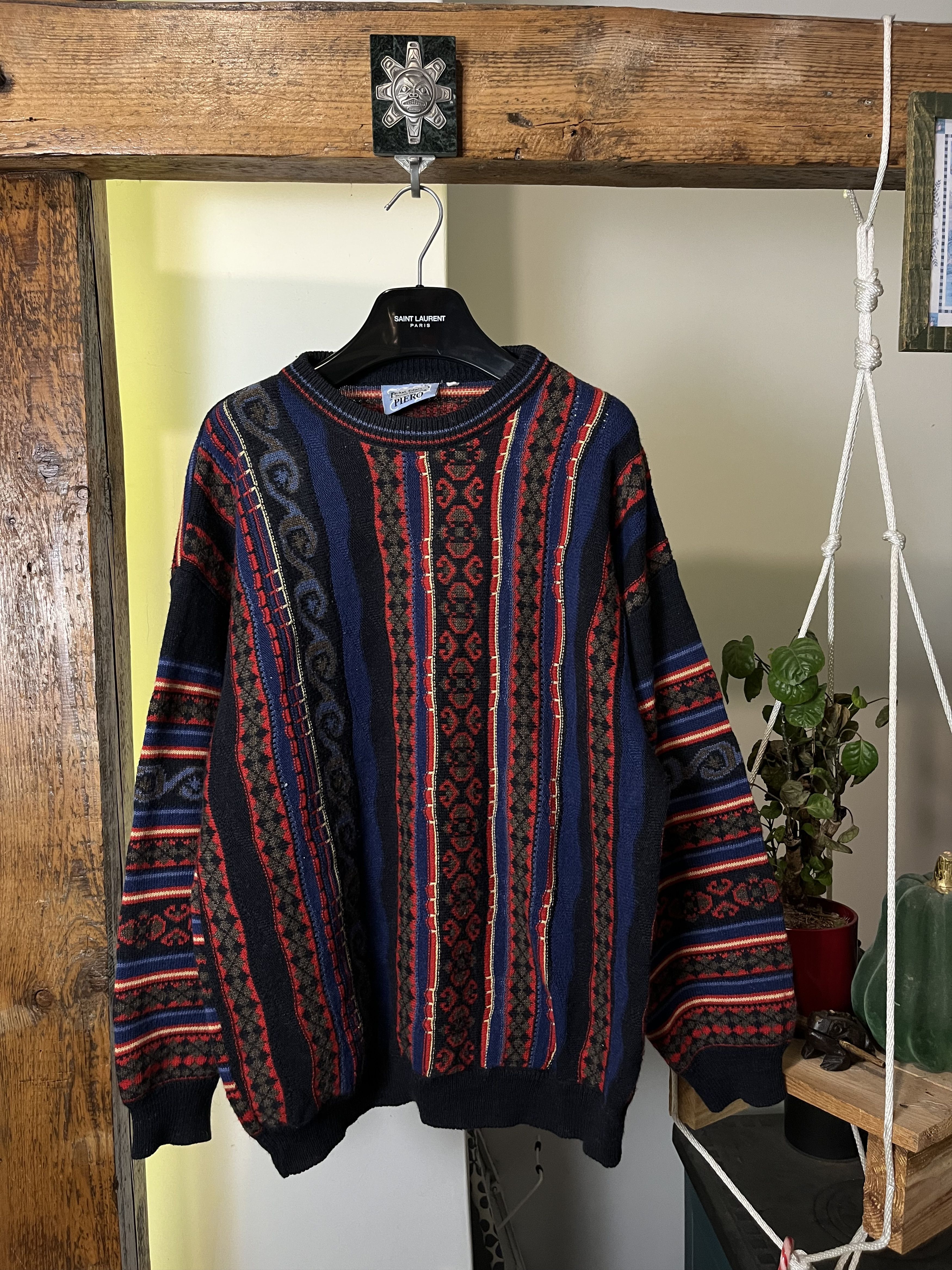 Coogi × Vintage Vintage 90s Coloured Cable Coogi Style Knit Wool Alpaca Size US L / EU 52-54 / 3 - 1 Thumbnail