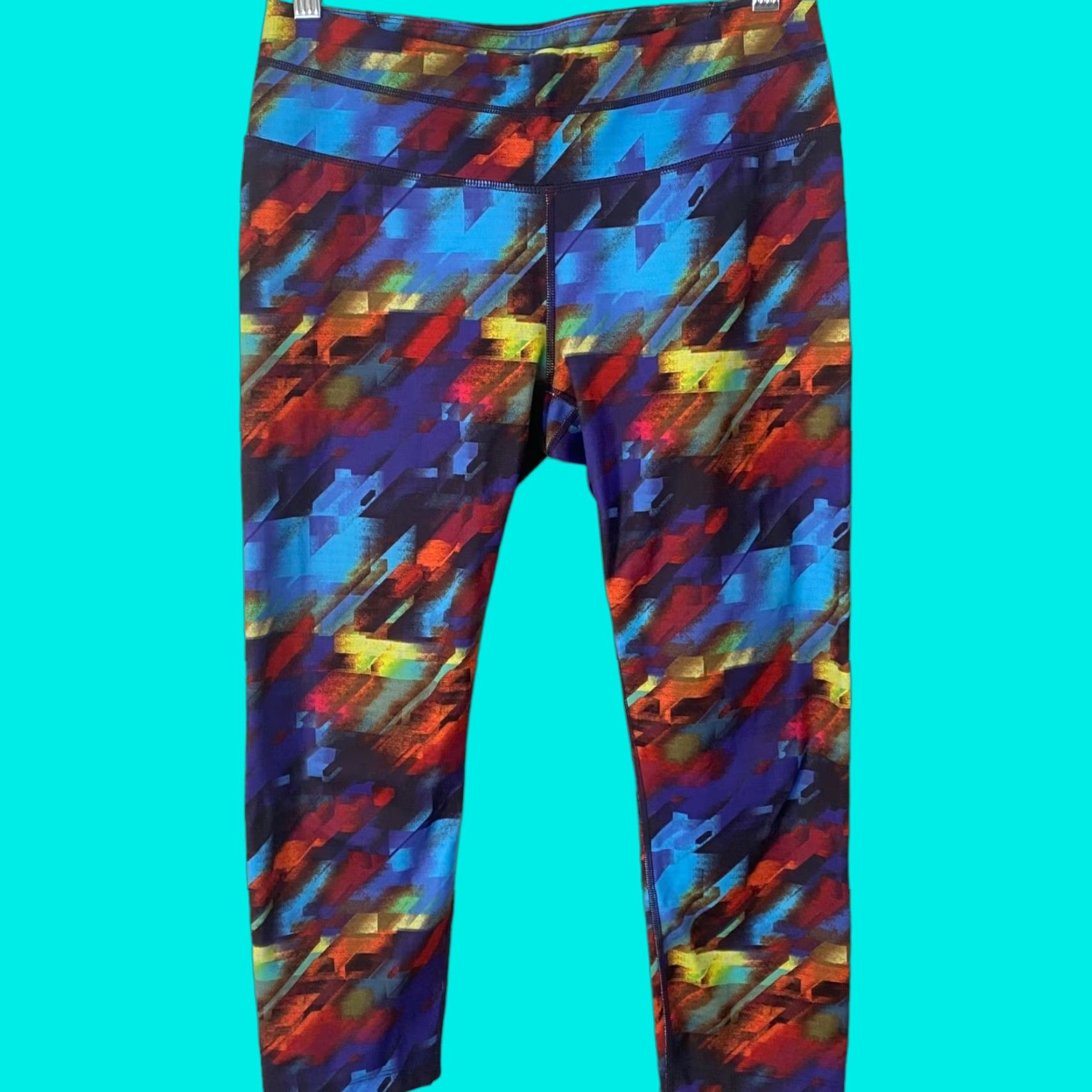 Athleta Athleta Cropped Colorburst Sonar Running Leggings Womens M Athletic Stretch Leggings Color Multicolor Zip Pocket 78% Polyester 22% Lycra Spandex Size 32" / US 10 / IT 46 - 1 Thumbnail