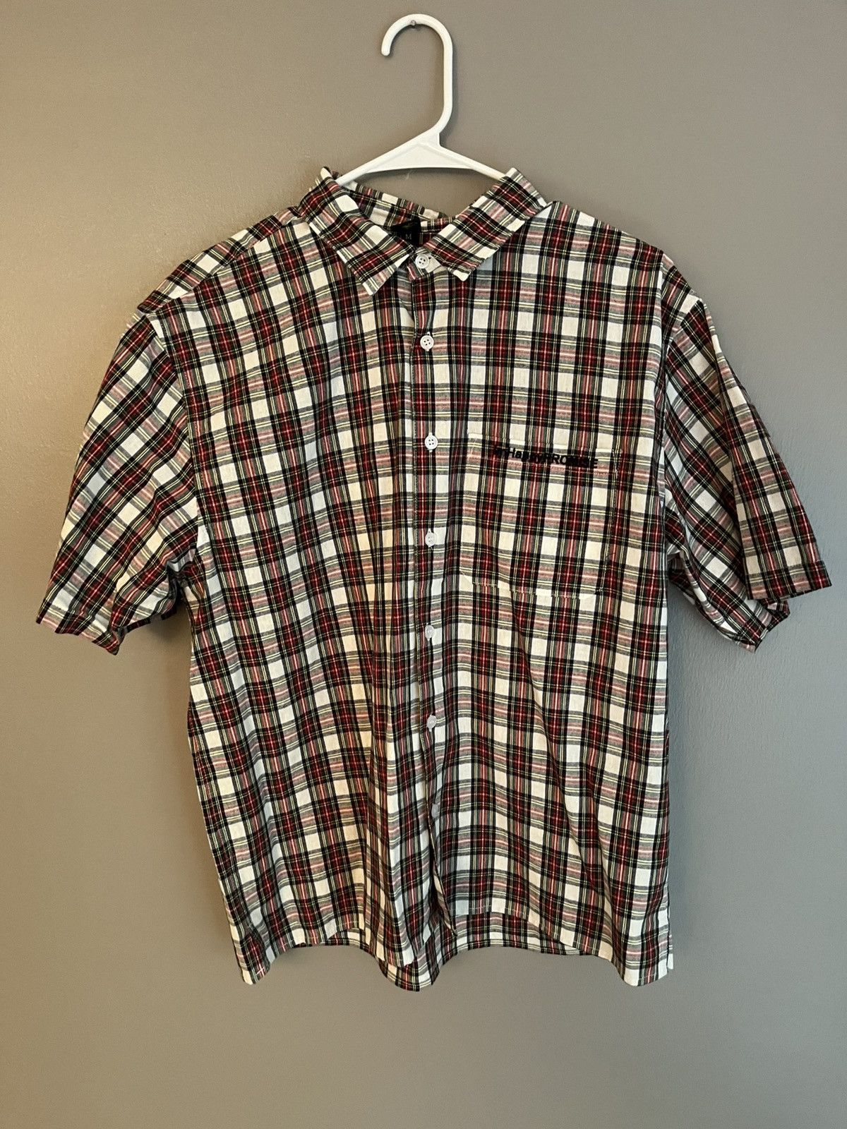 IHP button up tee red
