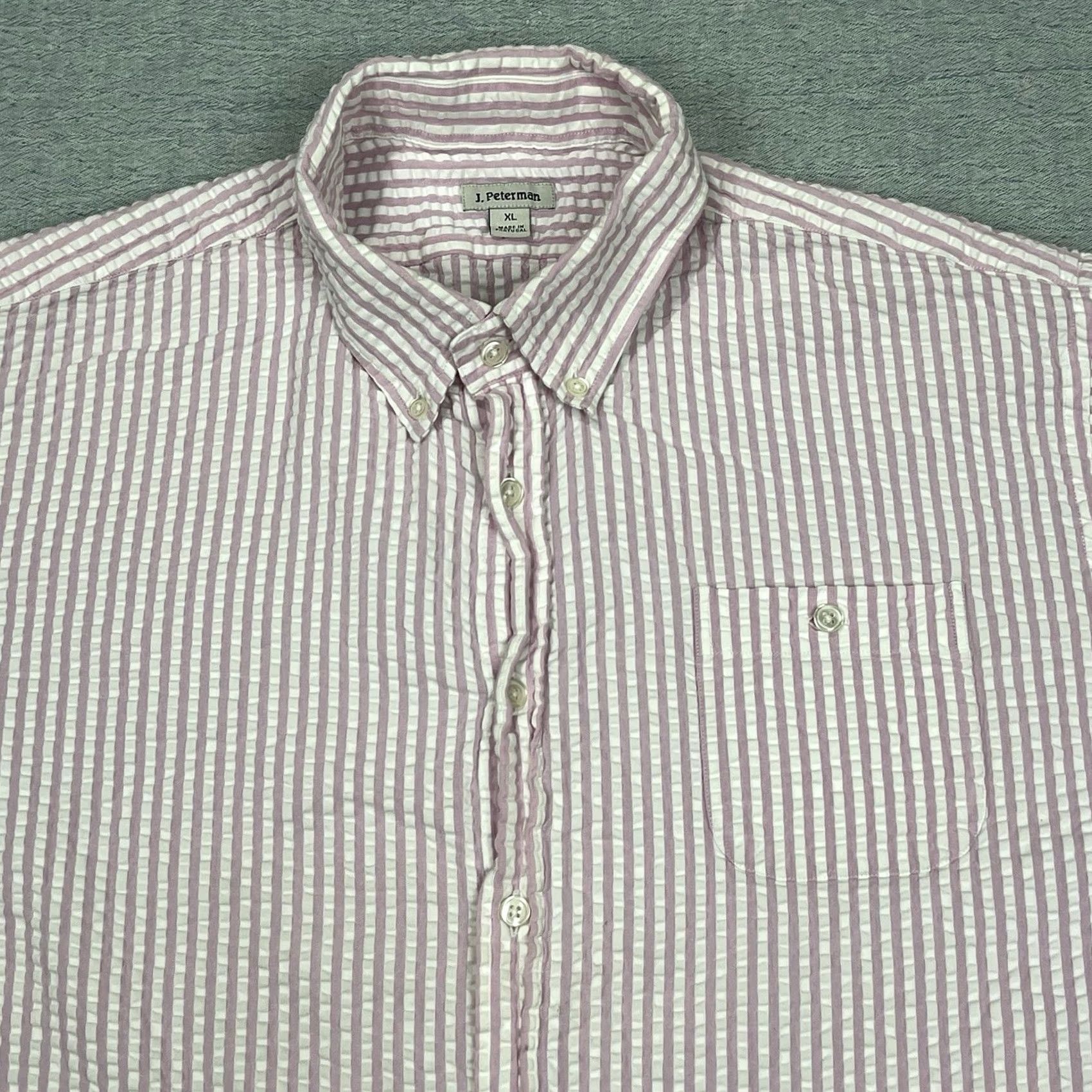 Vintage J. Peterman Let It Breathe Seersucker Shirt Striped Pink 100% Cotton Size XL Button-Up Long Sleeve Mens Size US XL / EU 56 / 4 - 3 Thumbnail