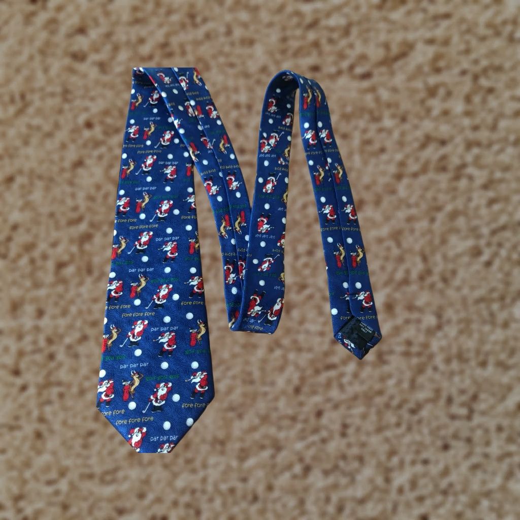 Vintage Cape Cod Neckwear Men's Tie 100% Silk Christmas Santa Claus Golf Novelty Blue Classic Size ONE SIZE - 1 Thumbnail