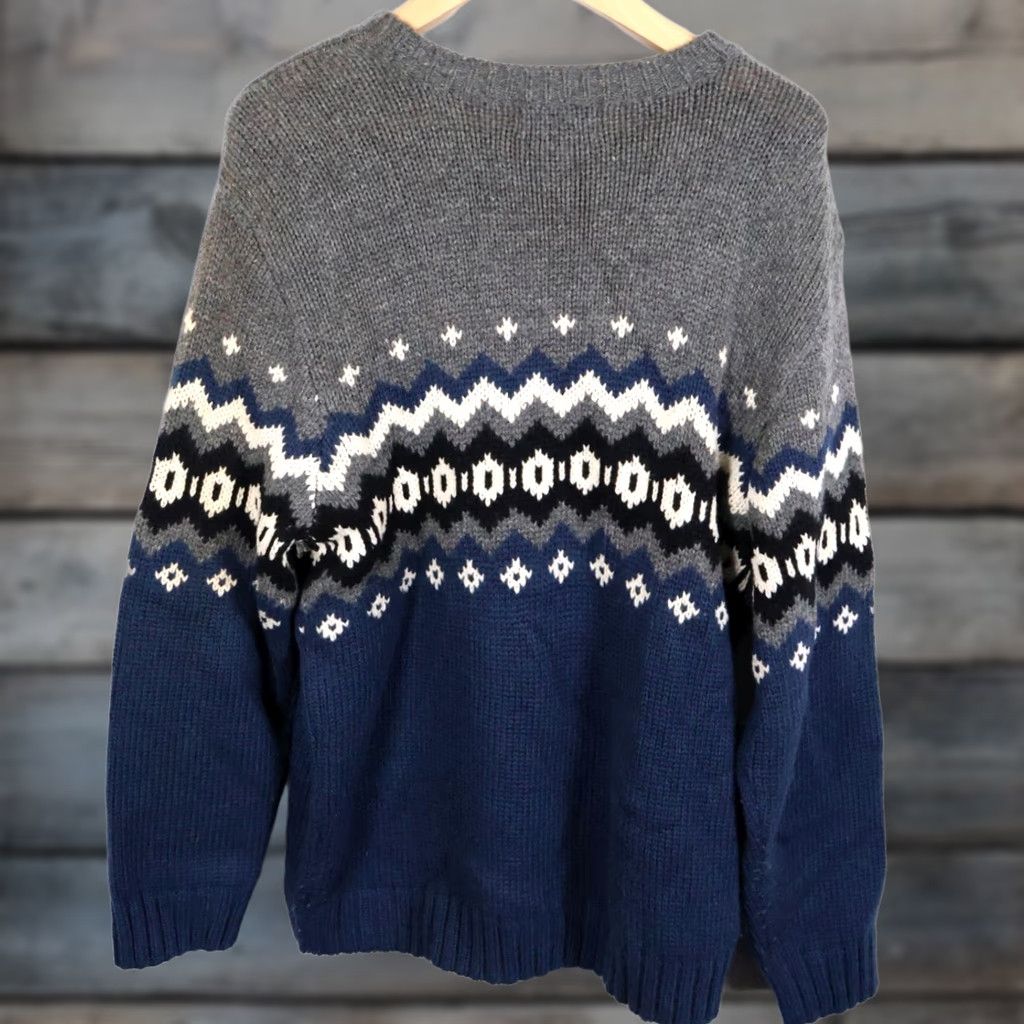 Route 66 VINTAGE Route 66 Sweater Geometric Crew Neck Knit Heavyweight Wool Blend Blue Large Mens Size US L / EU 52-54 / 3 - 1 Thumbnail