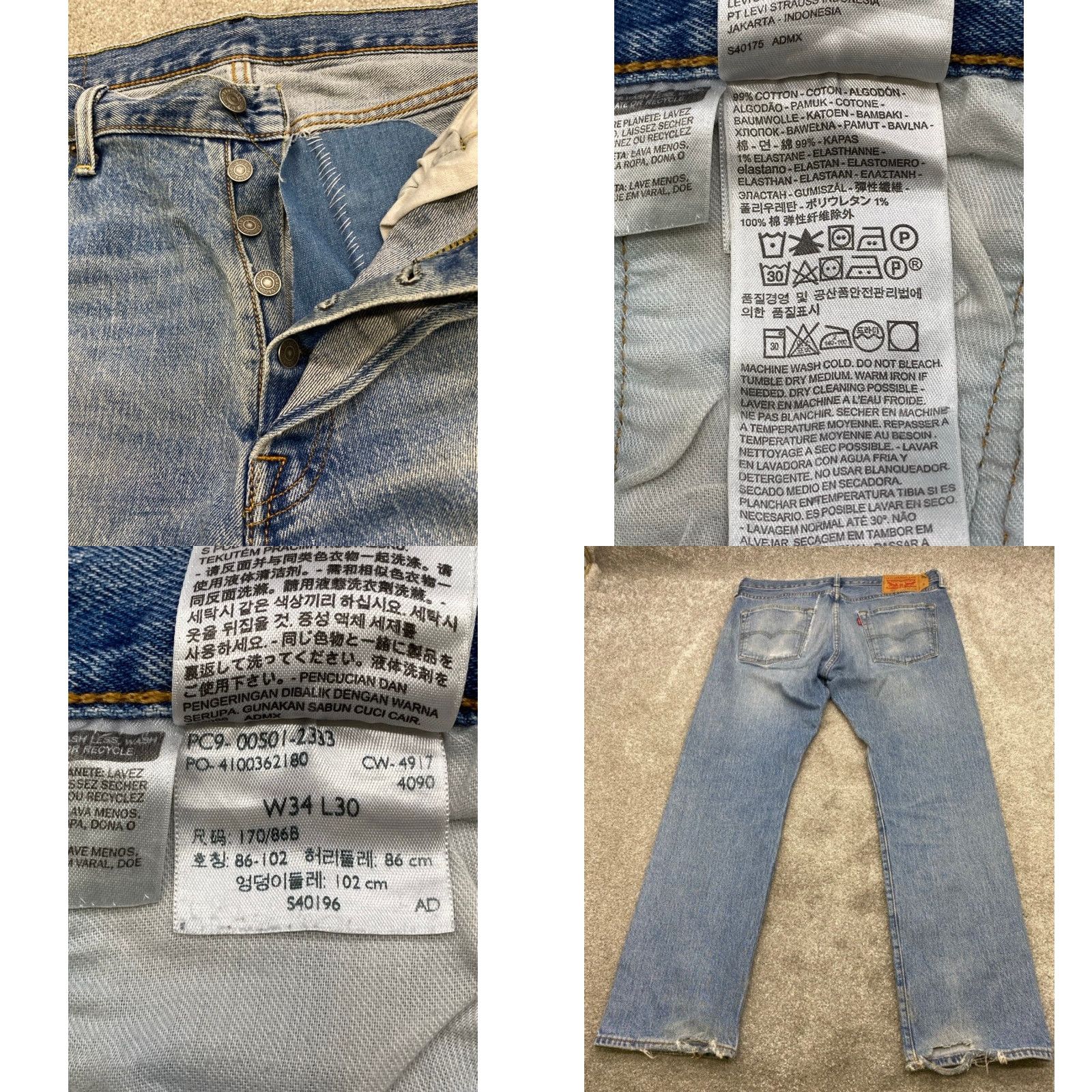 Levi's Levi's 501 Jeans Men 34x30 Blue Denim Button Fly Straight Levi'S 501 Series Regular 5-Pocket Denim Cotton Jeans Mens Size US 34 / EU 50 - 8 Thumbnail