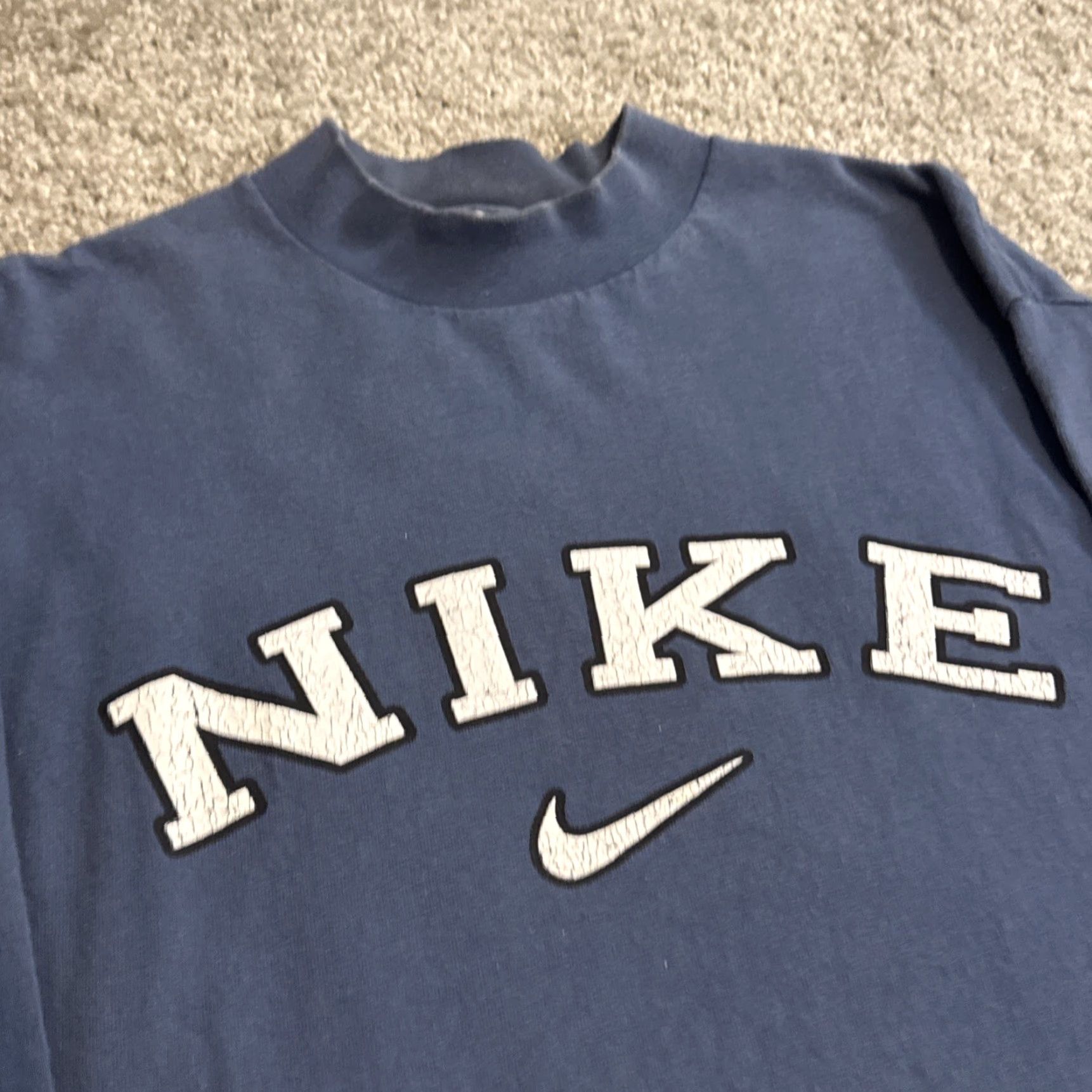 Nike VINTAGE Nike Spell Out Swoosh Mock Neck Shirt M Light Blue 90s Mens Size US M / EU 48-50 / 2 - 3 Thumbnail