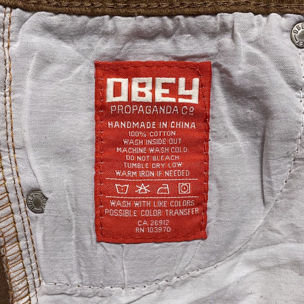 Obey × Shepard Fairey Obey Propaganda Brown Stretch Cotton Casual Trousers Pants Size US 32 / EU 48 - 18 Thumbnail
