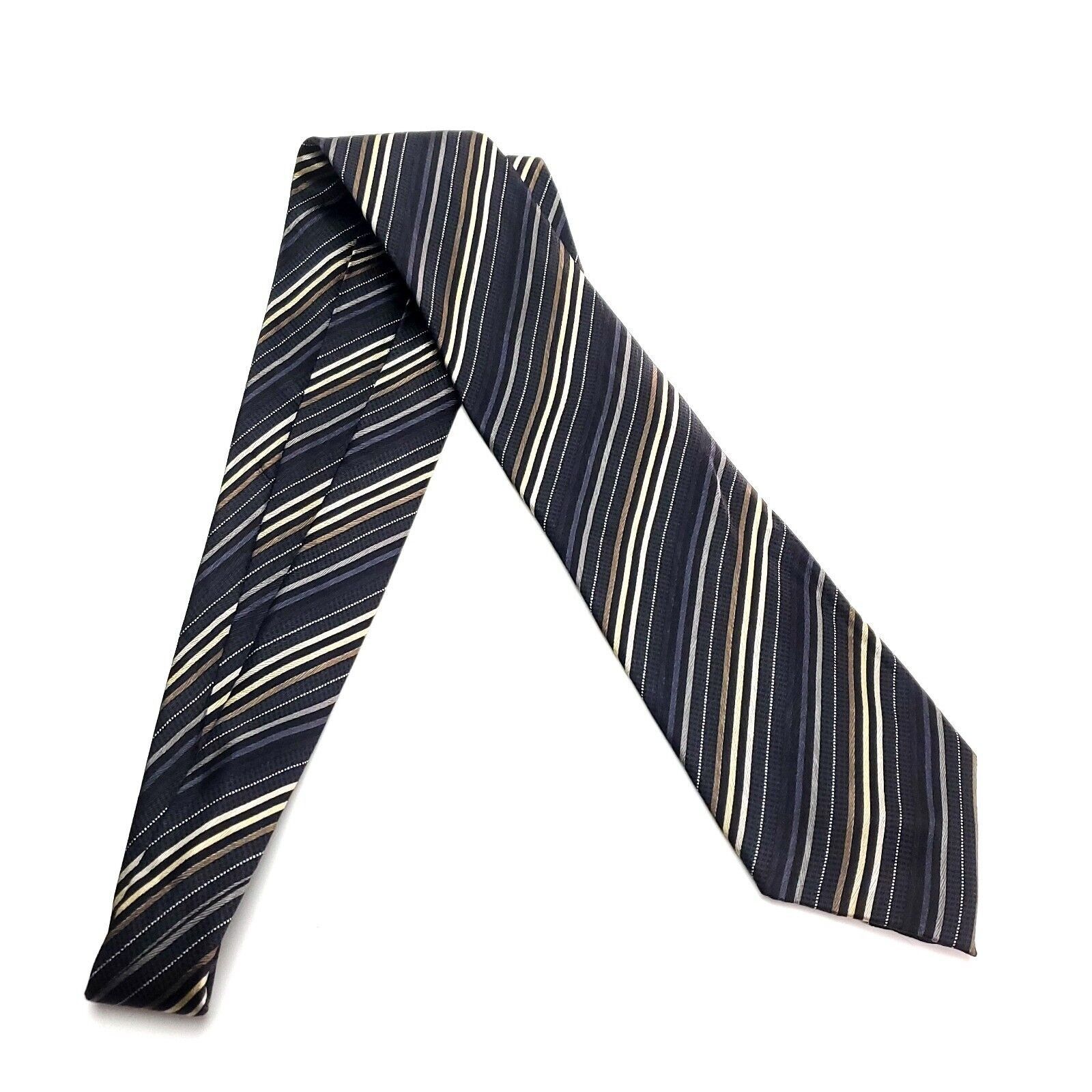 Designer Geoffrey Beene Silk Tie Gray Blue Striped Woven Wide Size ONE SIZE - 6 Thumbnail