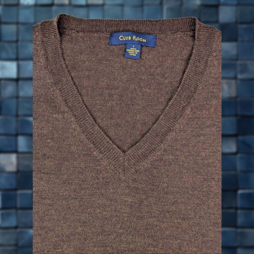Club Room Club Room Merino Wool Knit Vest Men L Brown Lightweight V-Neck Sweater Size US L / EU 52-54 / 3 - 1 Thumbnail