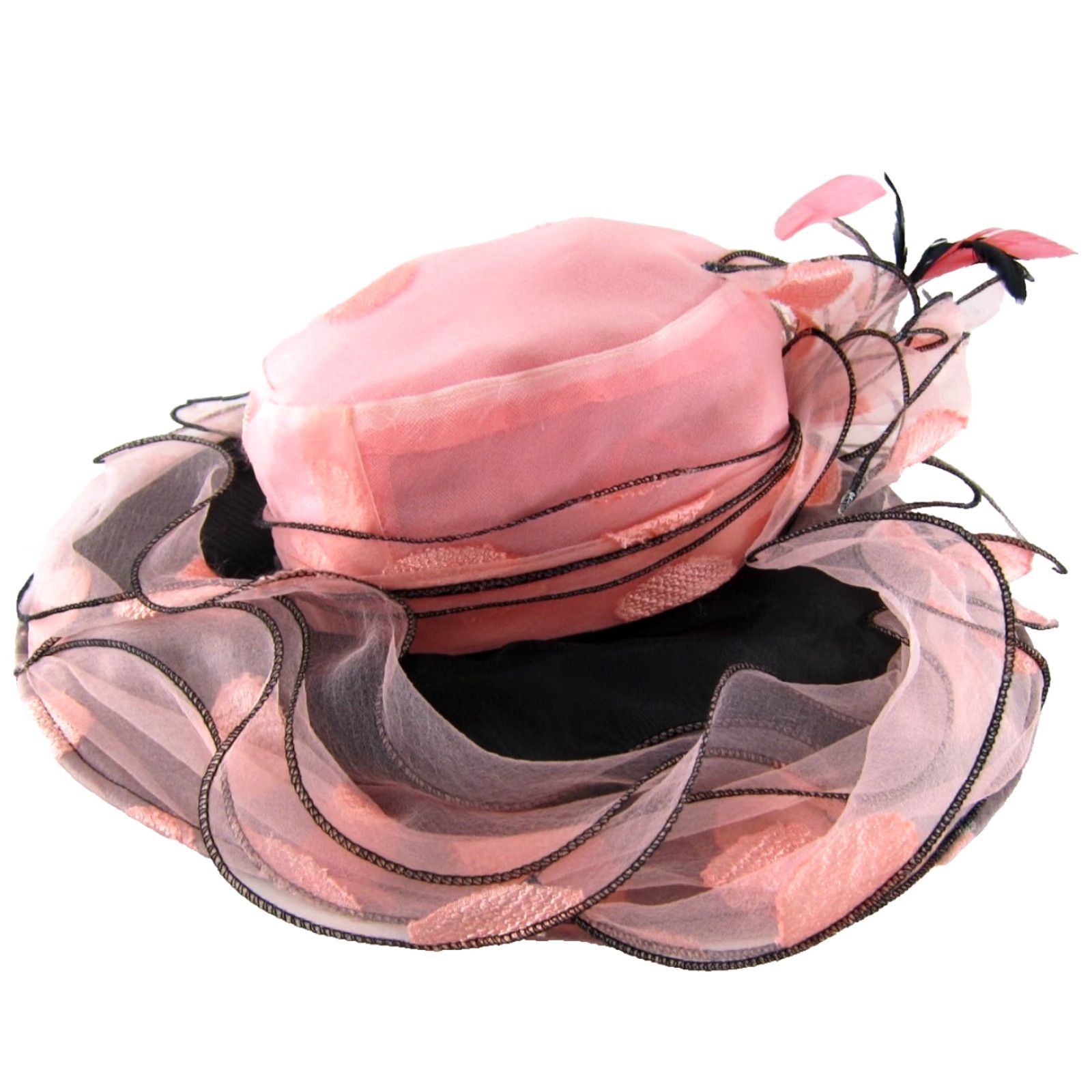Vintage VINTAGE June’s Young Lace Tulle Church Derby Wide Brim Pink Polka Dot Sun Hat Size ONE SIZE - 8 Thumbnail