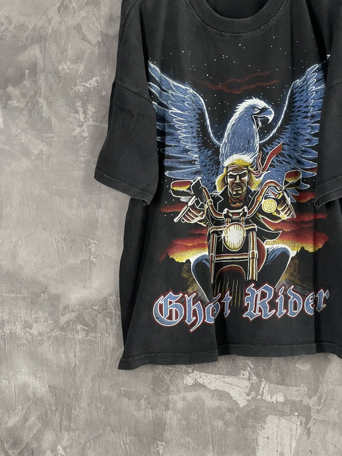 Harley Davidson × Marvel Comics × Vintage Y2K GHOST RIDER FIRE Skull Motorbike Faded One Stich T-Shirt Size US XL / EU 56 / 4 - 5 Thumbnail
