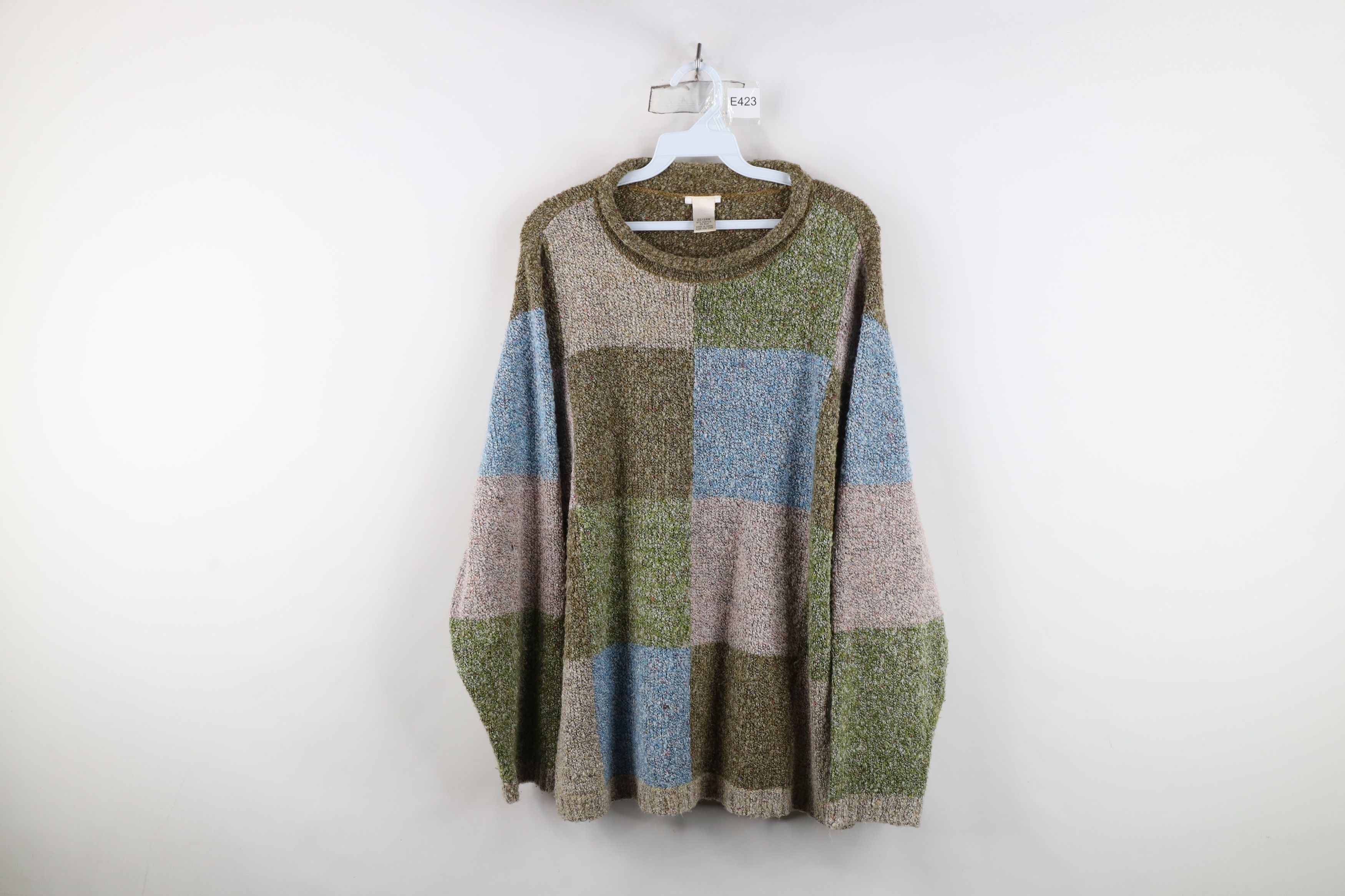 Vintage Vintage 90s Streetwear Blend Marled Knit Checkered Sweater Size 3XL / US 20-22 - 1 Thumbnail