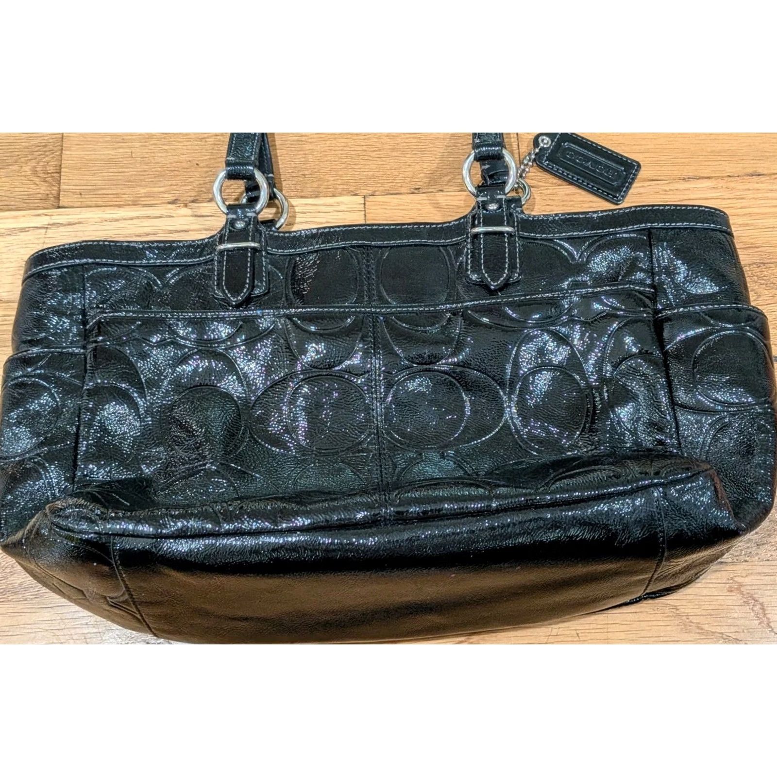 Coach Coach Black Patent Leather Zipper Tote Purse Strap Gallery Embossed 19462 Size ONE SIZE - 3 Thumbnail