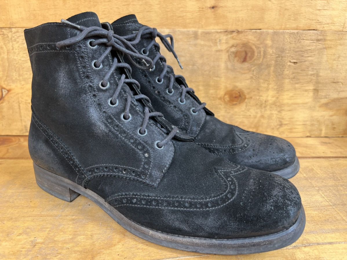 PRADA Black suede Leather wingtip Lace up Men’s Boots