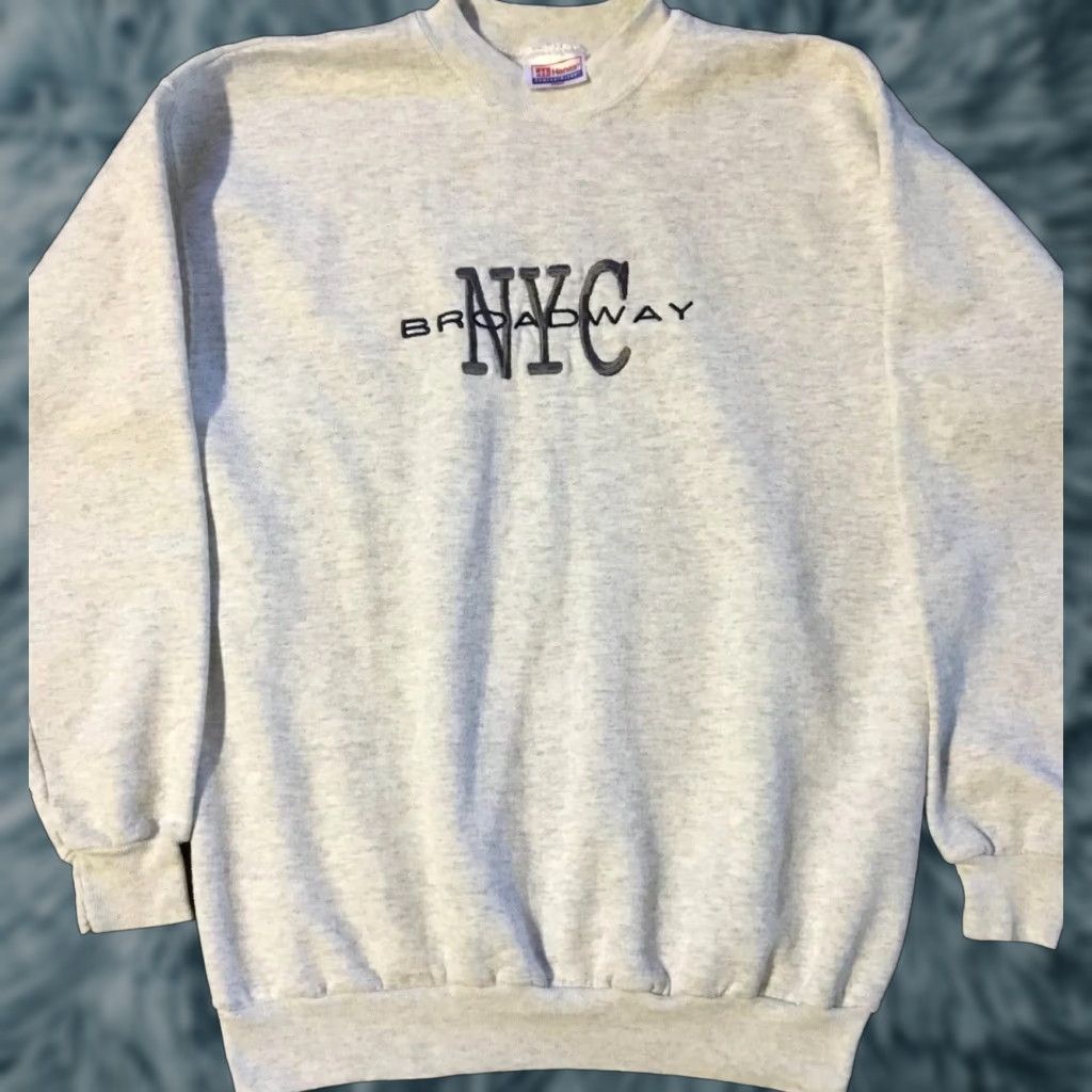 Hanes VINTAGE 90s New York City Broadway Sweatshirt M Gray Hanes Mens Size US M / EU 48-50 / 2 - 1 Thumbnail