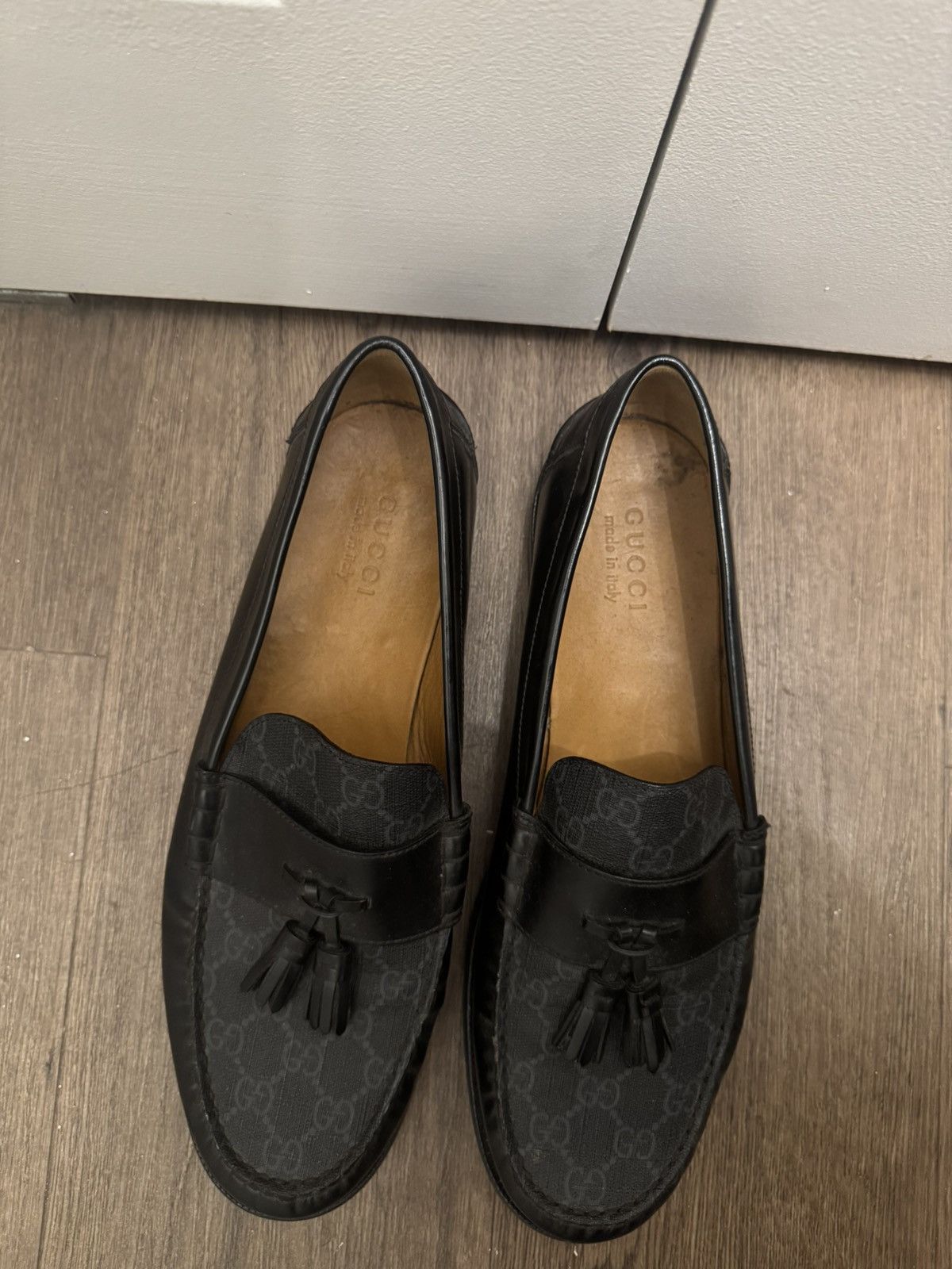 Gucci Gucci Black GG Supreme Canvas Tassel Loafers Size US 13 / EU 46 - 1 Thumbnail
