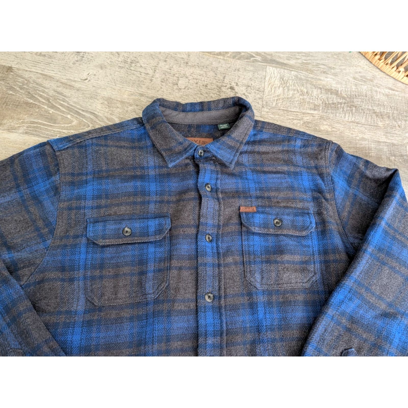 Orvis VINTAGE ORVIS Mens Big Bear Heavy Weight Flannel Shirt Blue Gray Plaid 2XL Side Pockets Size US XXL / EU 58 / 5 - 2 Thumbnail