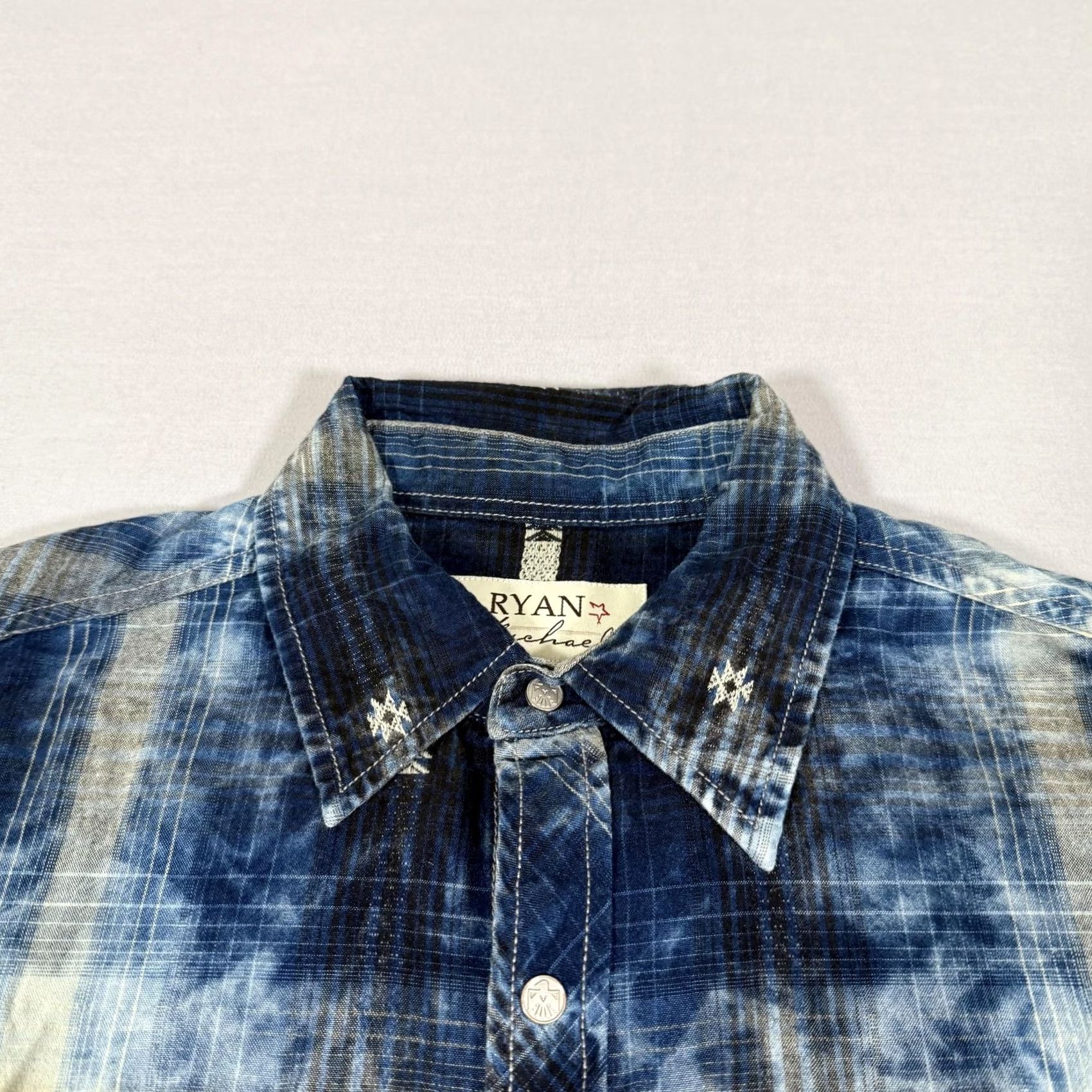 Vintage Ryan Michael Shirt Mens L Blue Plaid Western Pearl Snap Western Cowboy Work Button-Up Size US L / EU 52-54 / 3 - 3 Thumbnail