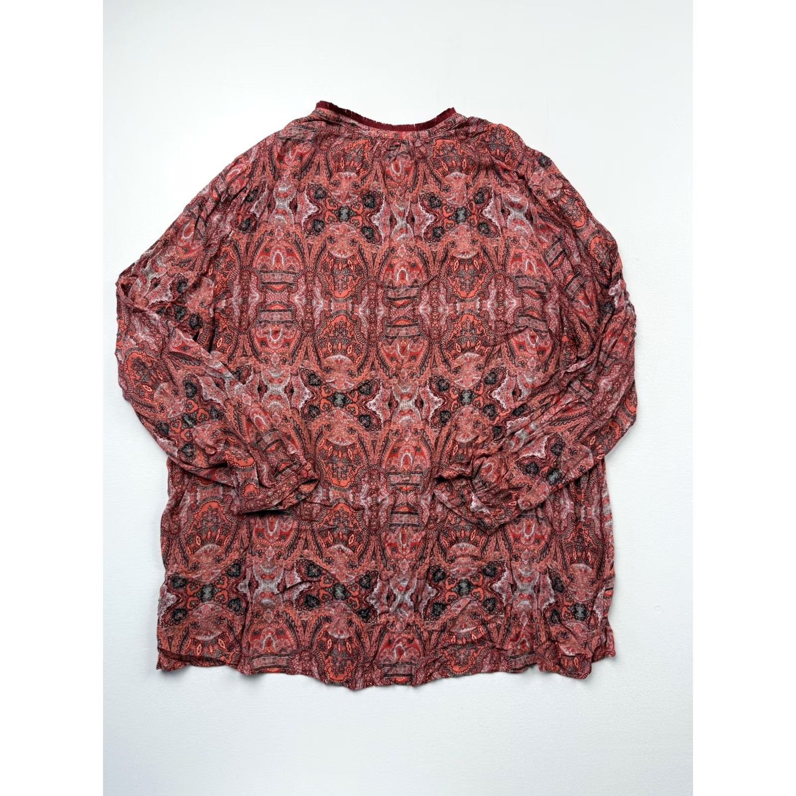 Lucky Brand Lucky Brand Blouse Womens XL Red Paisley Long Sleeve Sheer Tunic Top Boho Size XL / US 12-14 / IT 48-50 - 2 Thumbnail