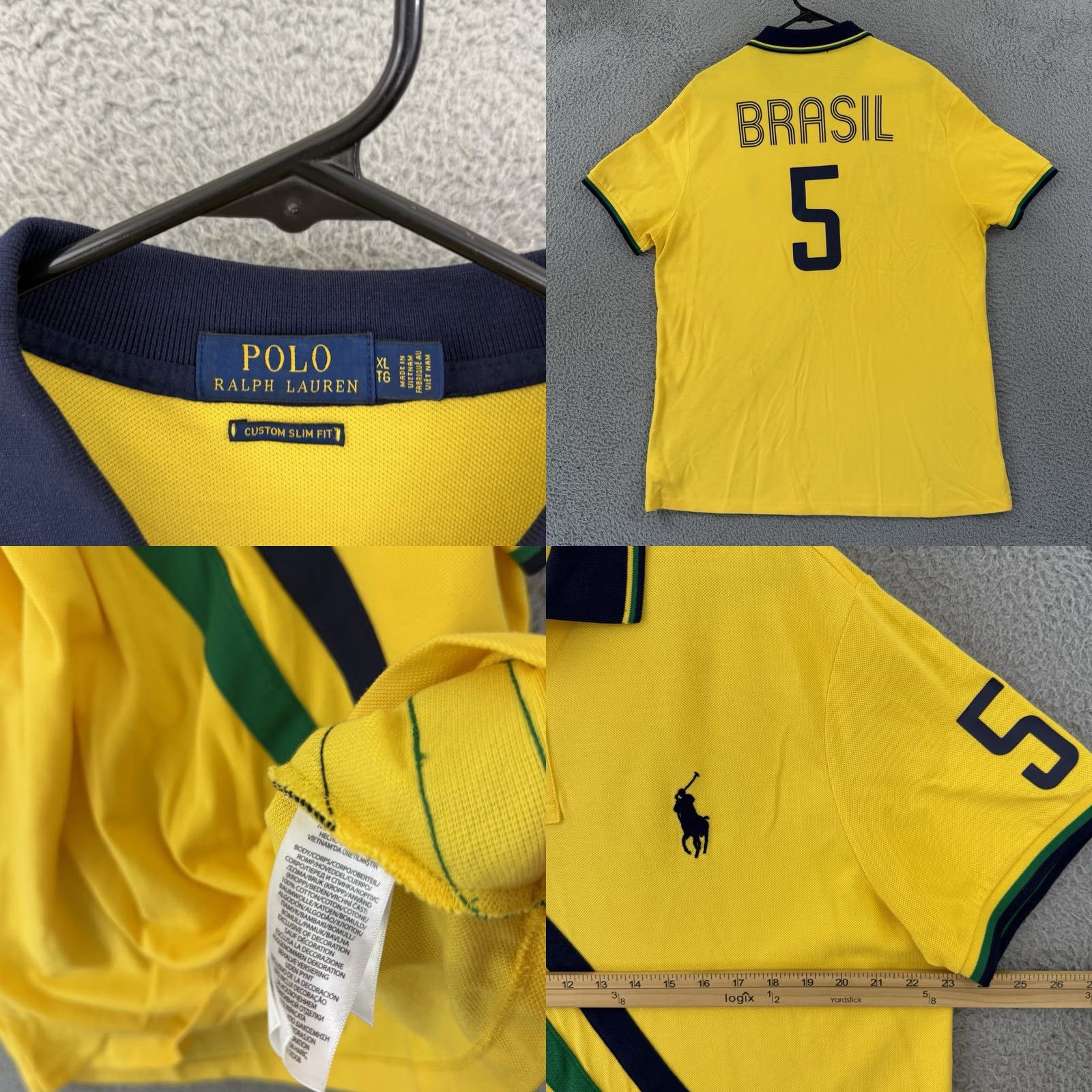Polo Ralph Lauren VINTAGE Polo Ralph Lauren Brasil Shirt Mens XL Yellow Polo Custom Slim Fit Short Sleeve Size US XL / EU 56 / 4 - 8 Thumbnail