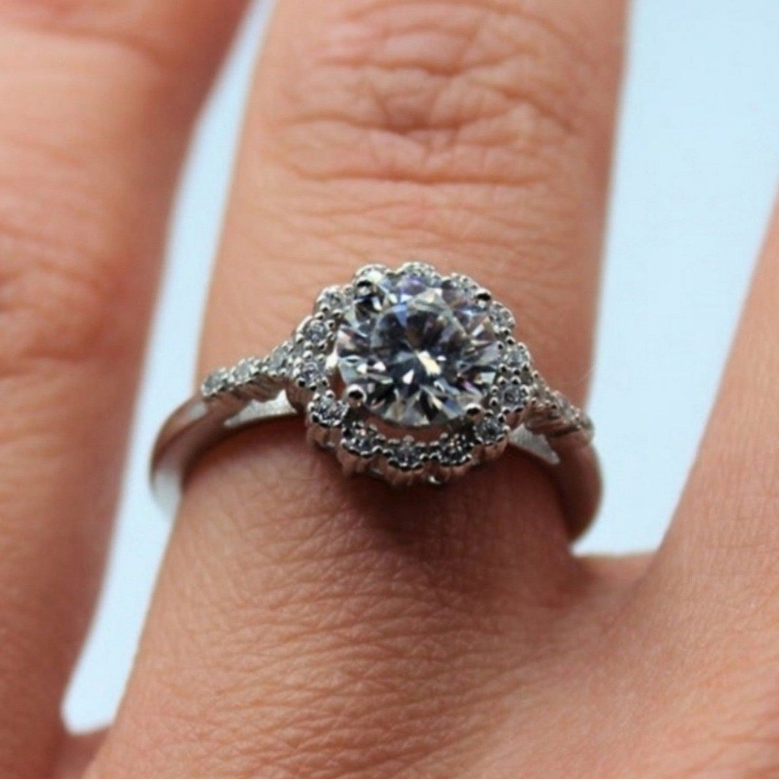 Other 1 Ct Moissanite Ring Halo-Style Flower Silver 6 Size ONE SIZE - 12 Thumbnail