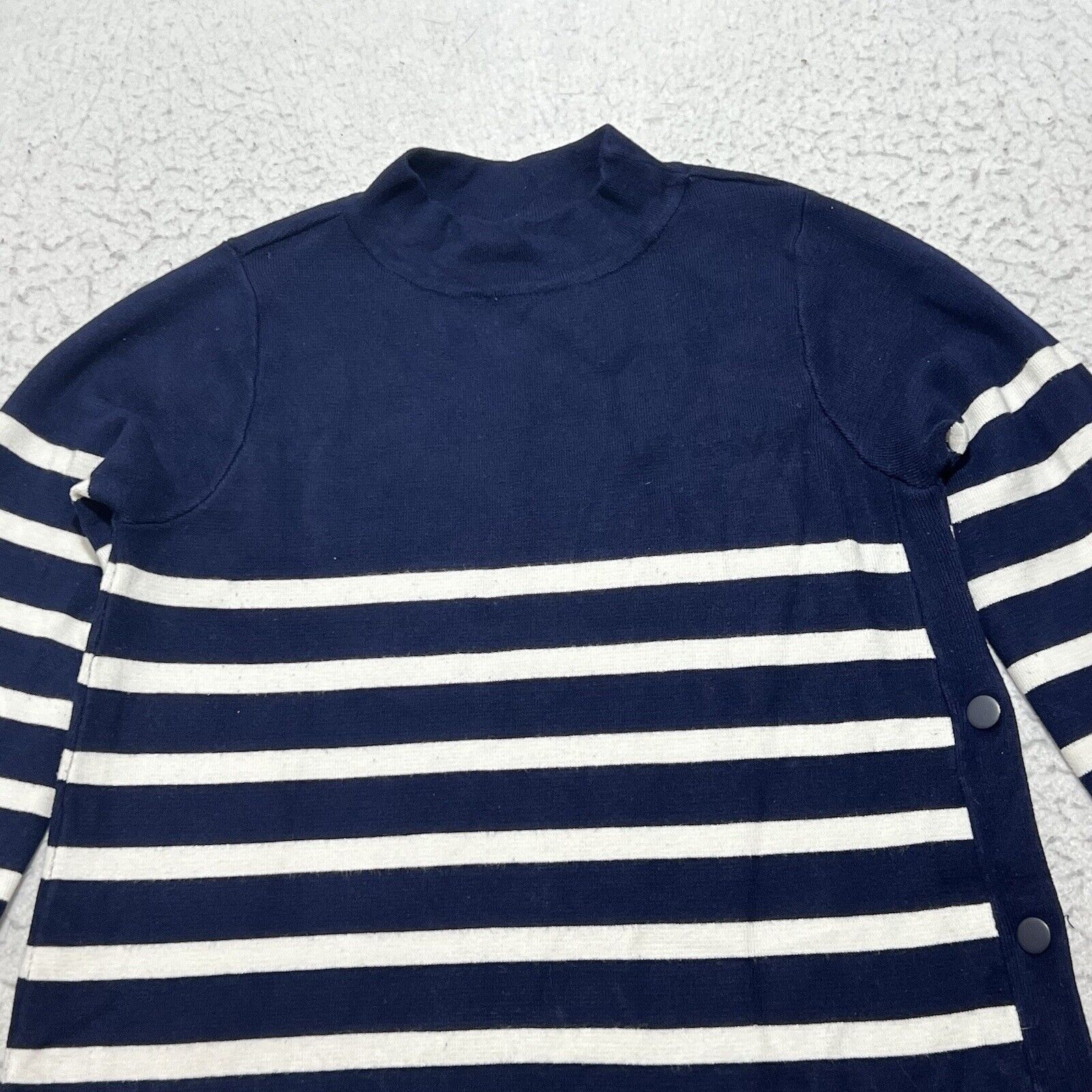 Zara Zara Knit Mock Neck Snap Button Side Blue Striped Sweater Size S / US 4 / IT 40 - 2 Thumbnail