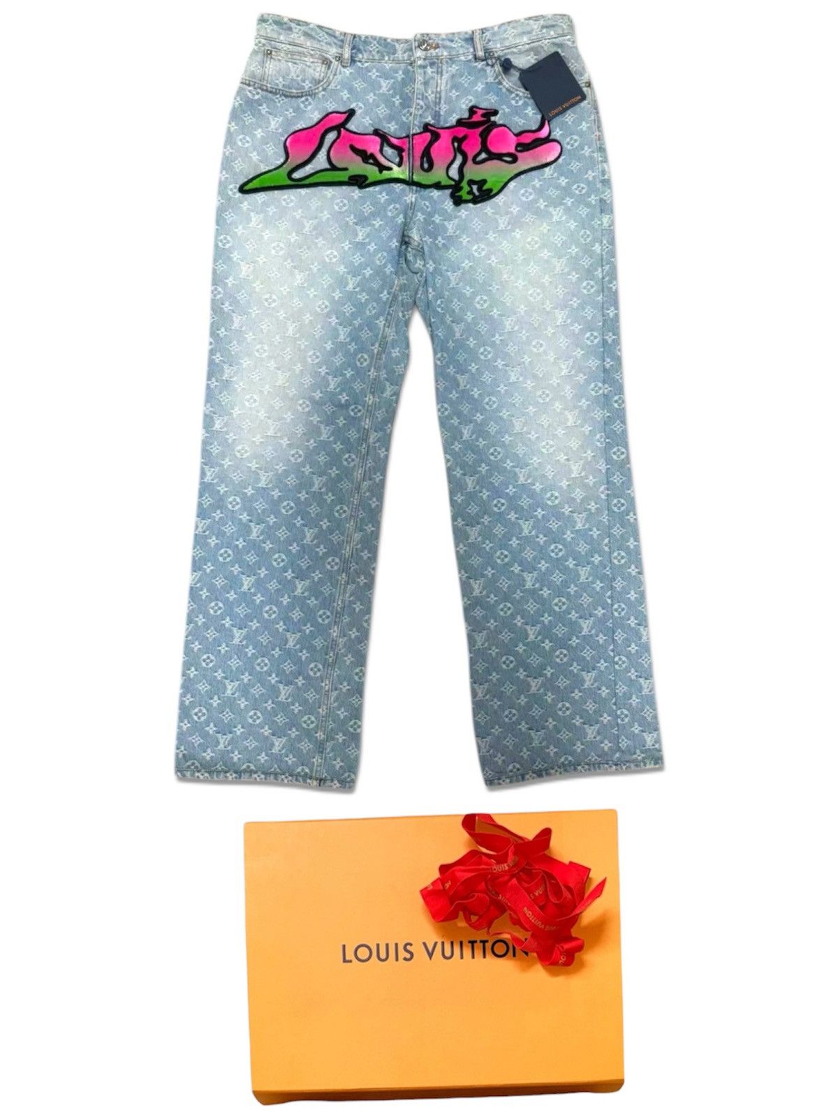 Louis Vuitton LOUIS VUITTON Graffiti 36 Blue Monogram Denim Jeans Size US 36 / EU 52 - 1 Thumbnail