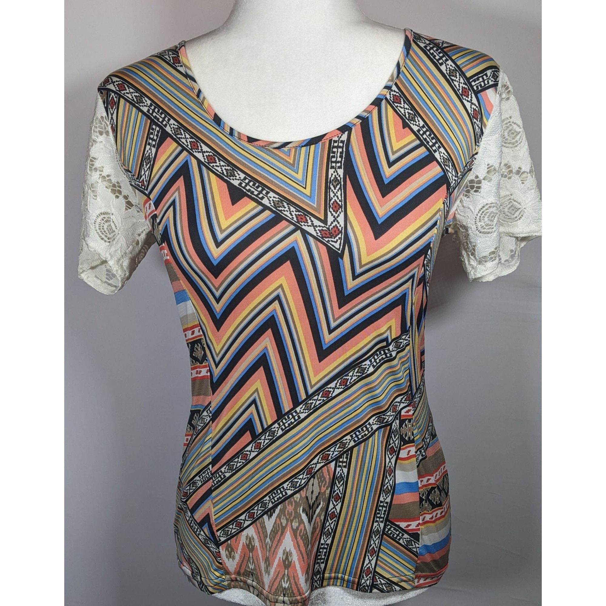 Other Mary Cool Paris Rainbow Geometric Lace Back Top Size M / US 6-8 / IT 42-44 - 4 Thumbnail