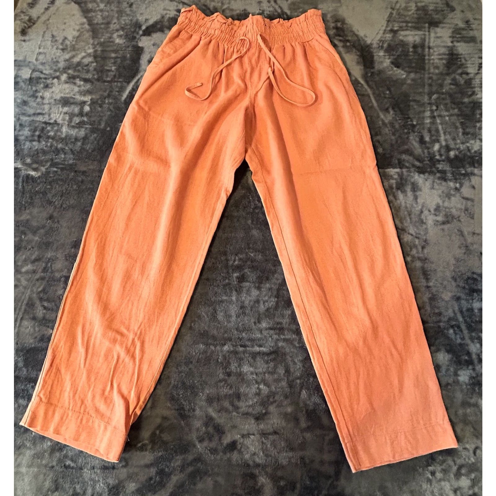 Vintage A New Day Linen Blend Pants Women M Orange Drawstring Pockets High Rise Flat Front Knit 26in Inseam 37in Seasonal Beach Bohemian 2021 Size 32" / US 10 / IT 46 - 5 Thumbnail