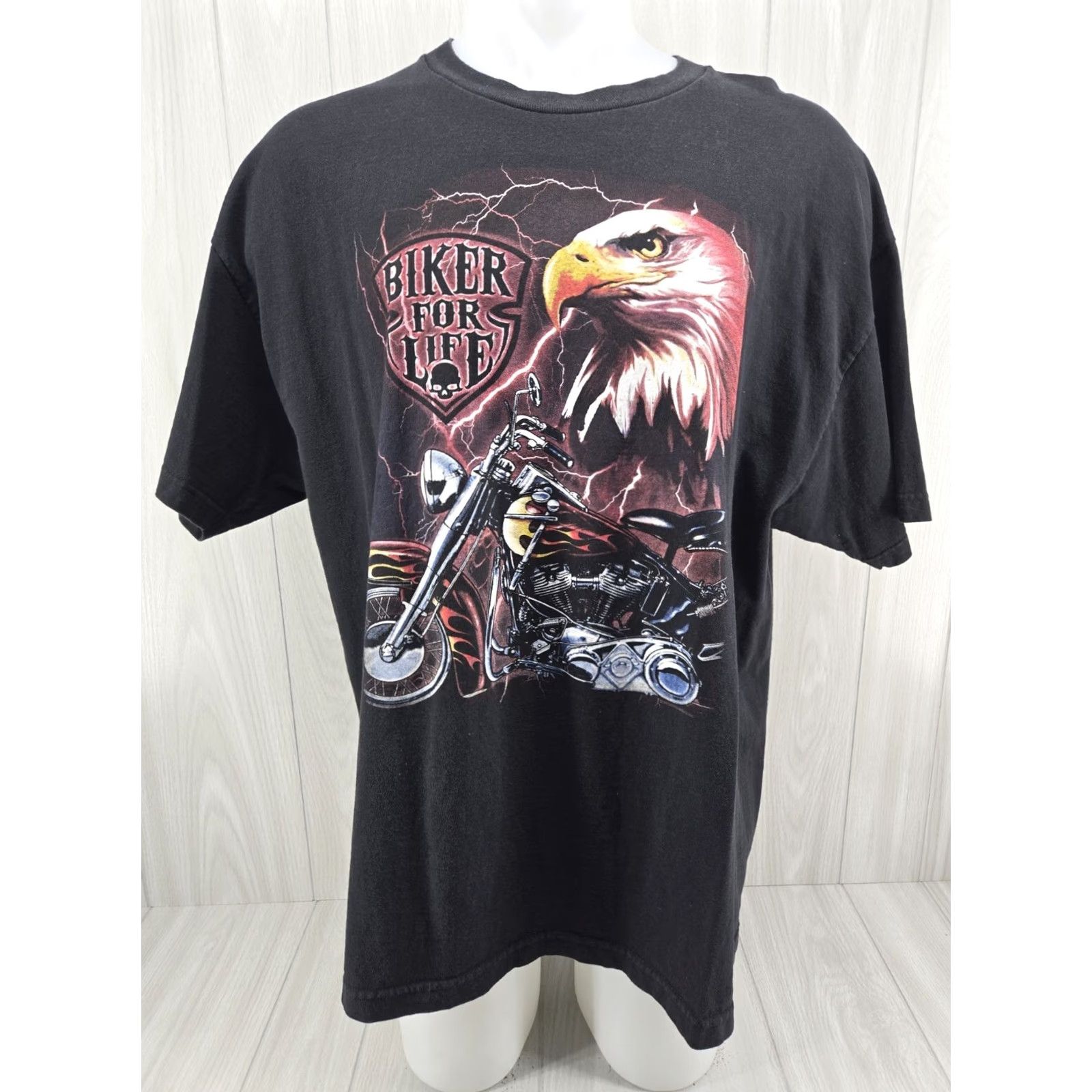 Vintage Hot Leathers Biker For Life T Shirt Mens 2XL Black Short Sleeve Eagle Skull 2013 Size US XXL / EU 58 / 5 - 2 Thumbnail