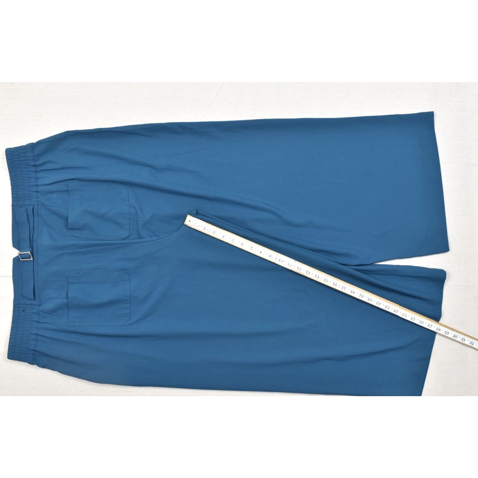 Torrid Torrid Plus Size 20 Teal Blue Wide-Leg Culotte Pants Pleated Front High Rise Elastic Back Poly Dress Pants, Zip, Machine Washable, Solid Blue, Women Size 42" / US 20 - 3 Thumbnail
