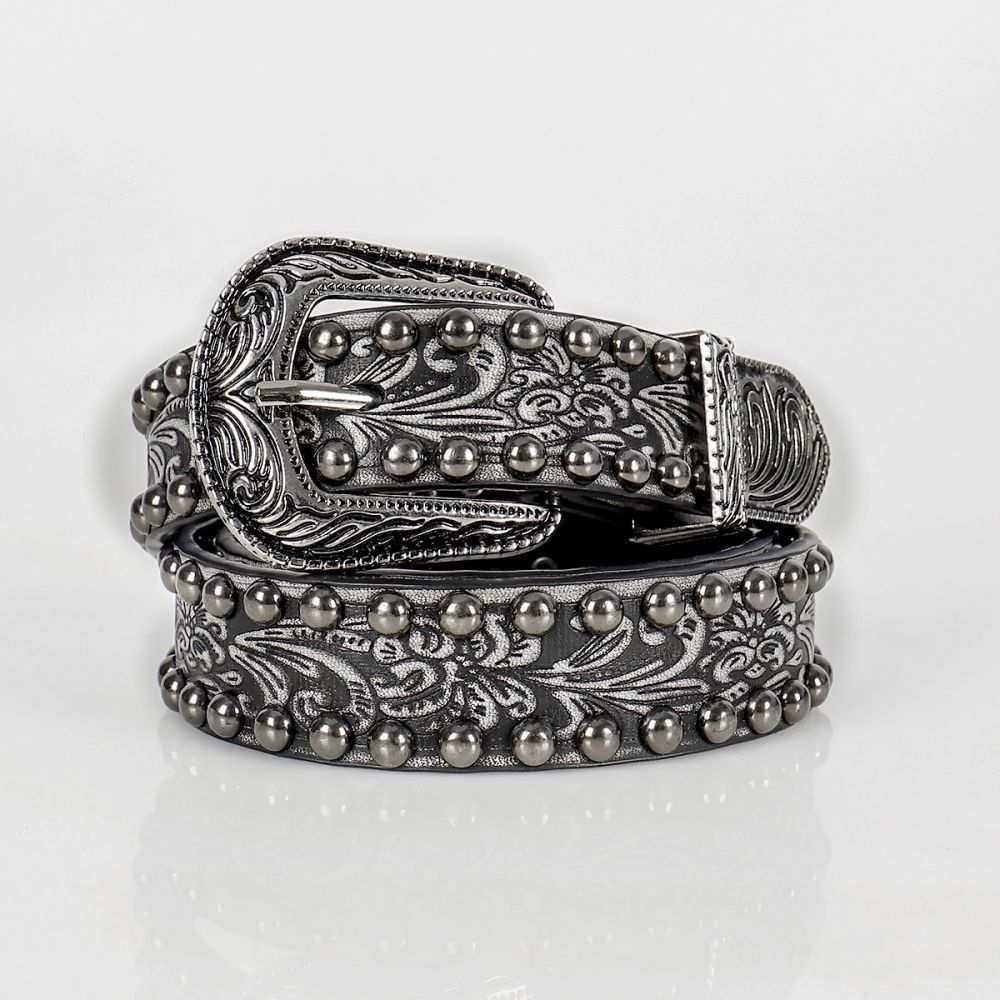 Vintage 44" Retro Carved Alloy Buckle Rivet Punk PU Leather Belt Size ONE SIZE - 1 Thumbnail