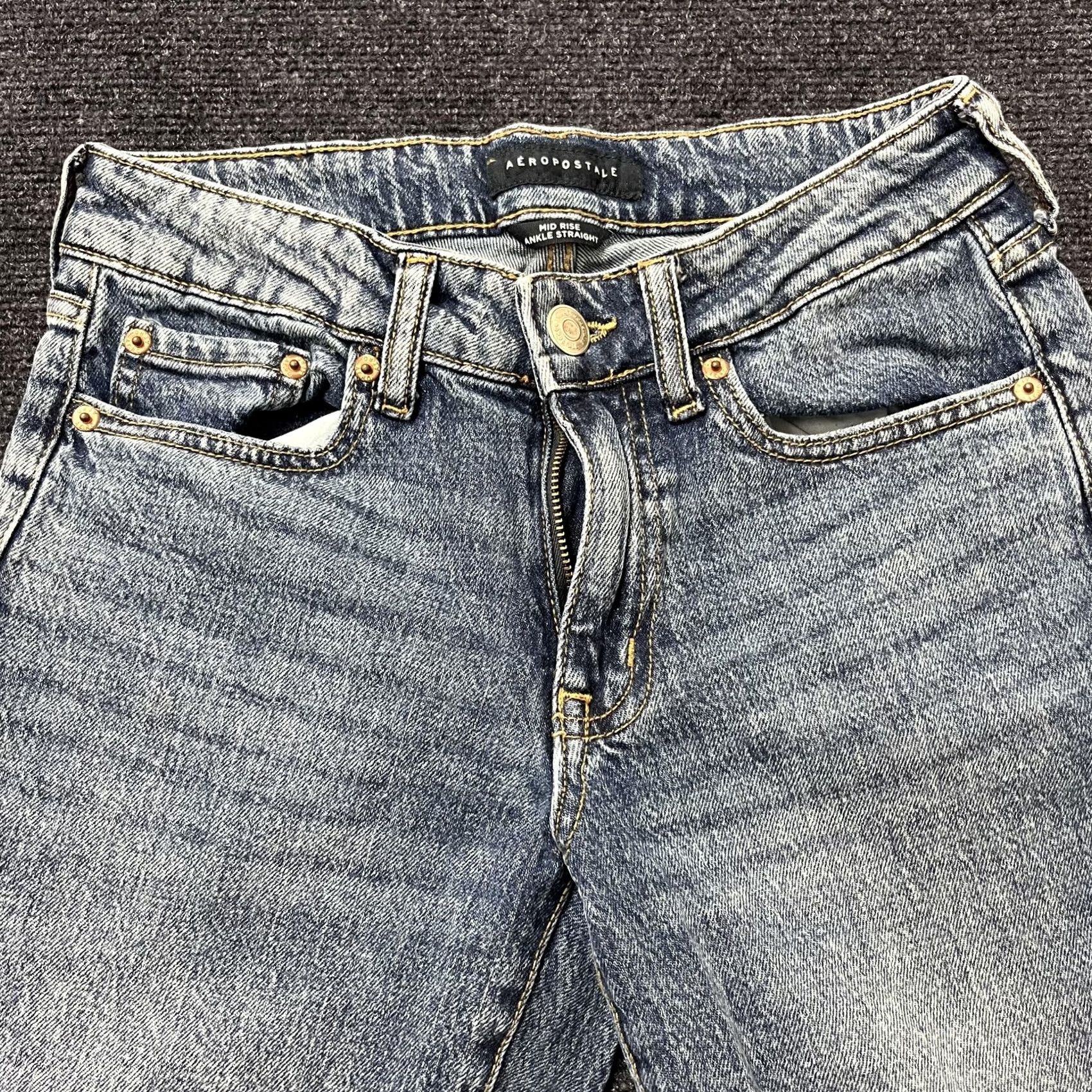 Vintage Aéropostale Jeans Mid Rise Ankle Straight Womens 0 Medium Blue Stretch Denim Jeans Women Regular Fit Pocket Zip Closure Size 25" / US 0 / IT 36 - 3 Thumbnail