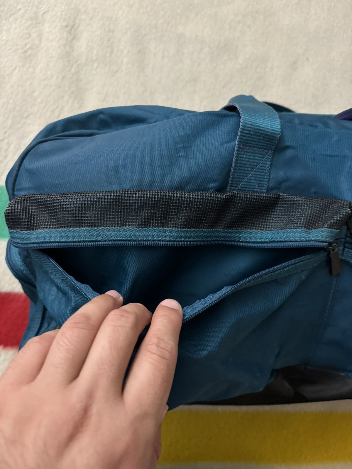 Nike × Vintage Vintage 80s 90s Purple Teal Aqua Nike Jumbo Duffle Bag BRS Size ONE SIZE - 17 Thumbnail