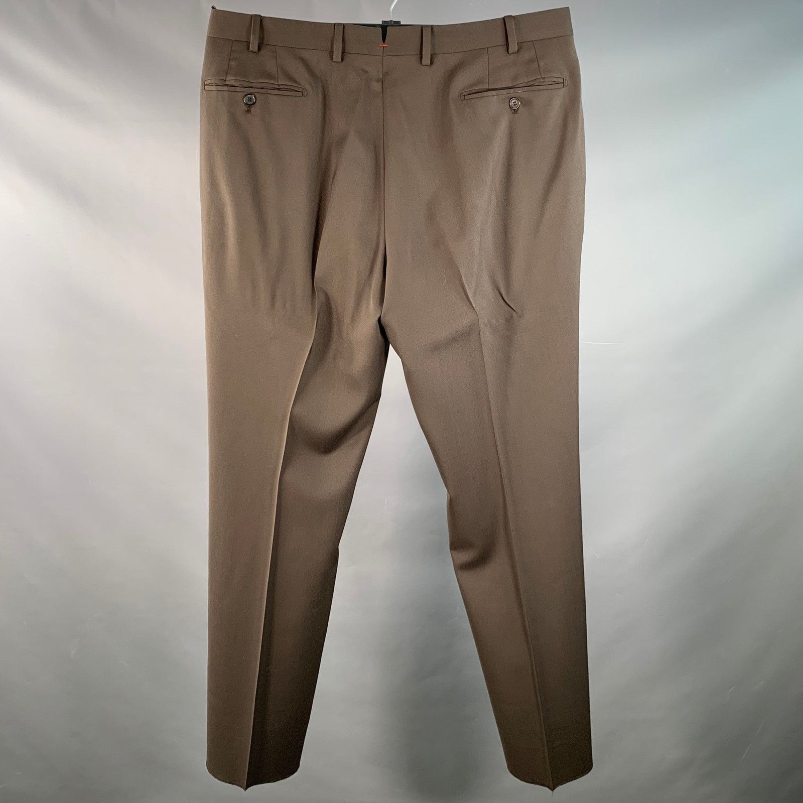 Isaia ISAIA Size 37 Brown Twill Wool Flat Front Dress Pants Size US 37 - 2 Thumbnail
