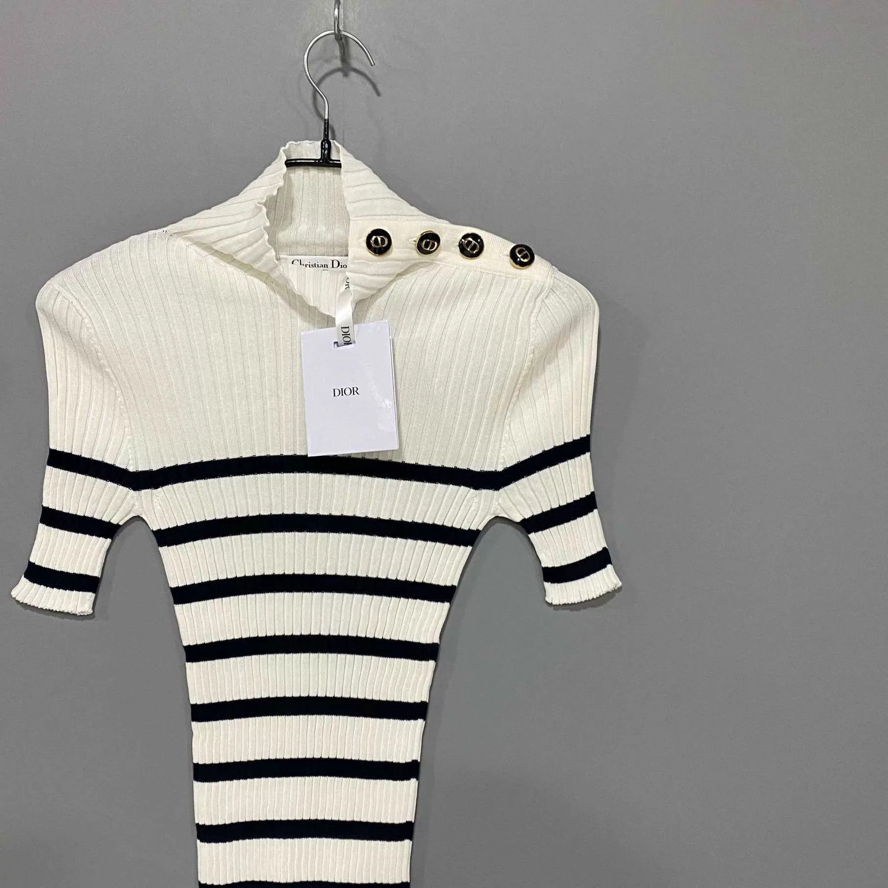 Dior Dior gold button striped knit short sleeve T-shirt 34 Size XS / US 0-2 / IT 36-38 - 2 Thumbnail