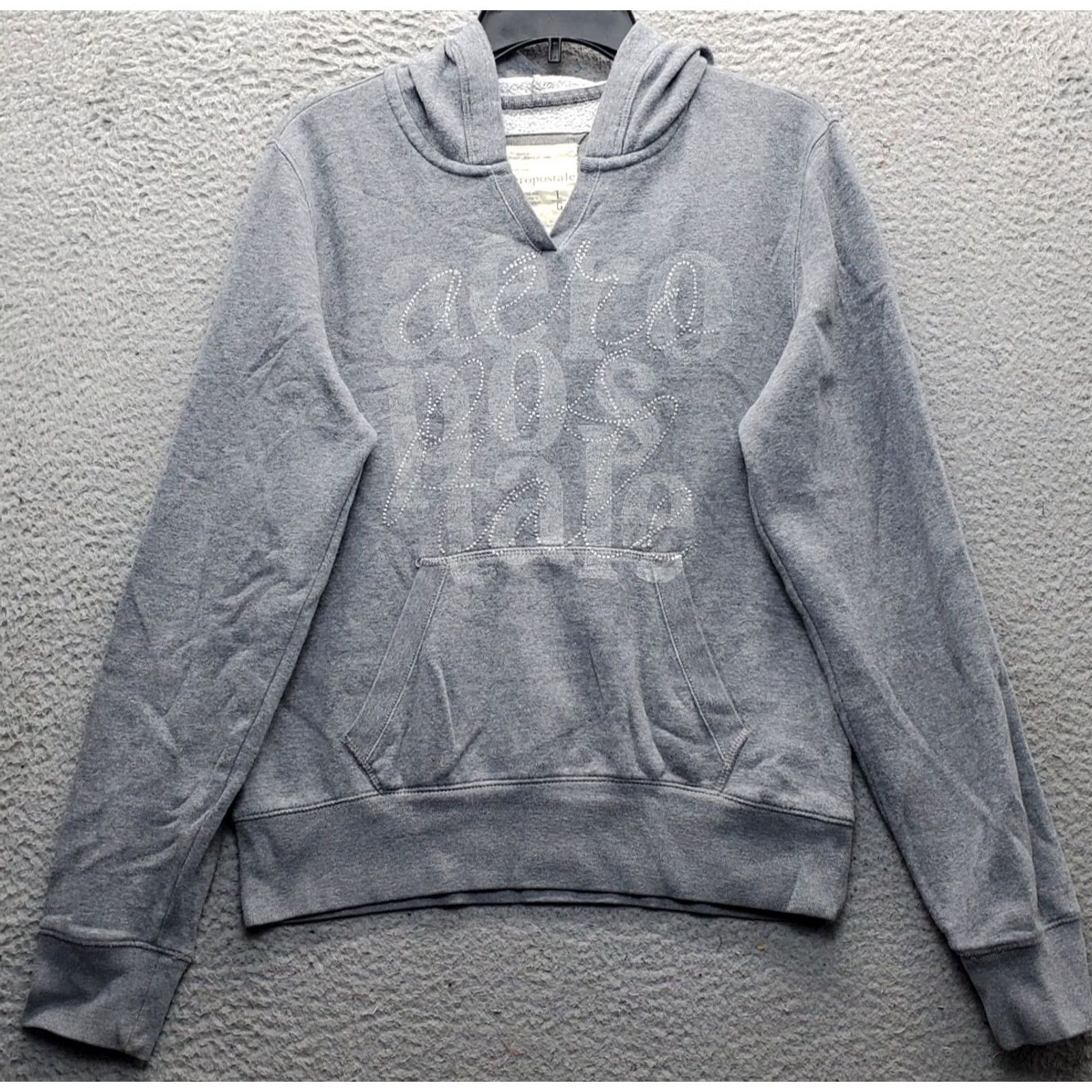 Vintage Aéropostale Hoodie Womens L Gray Fleece Lined Glitter Logo Long Sleeve Pullover Size L / US 10 / IT 46 - 2 Thumbnail