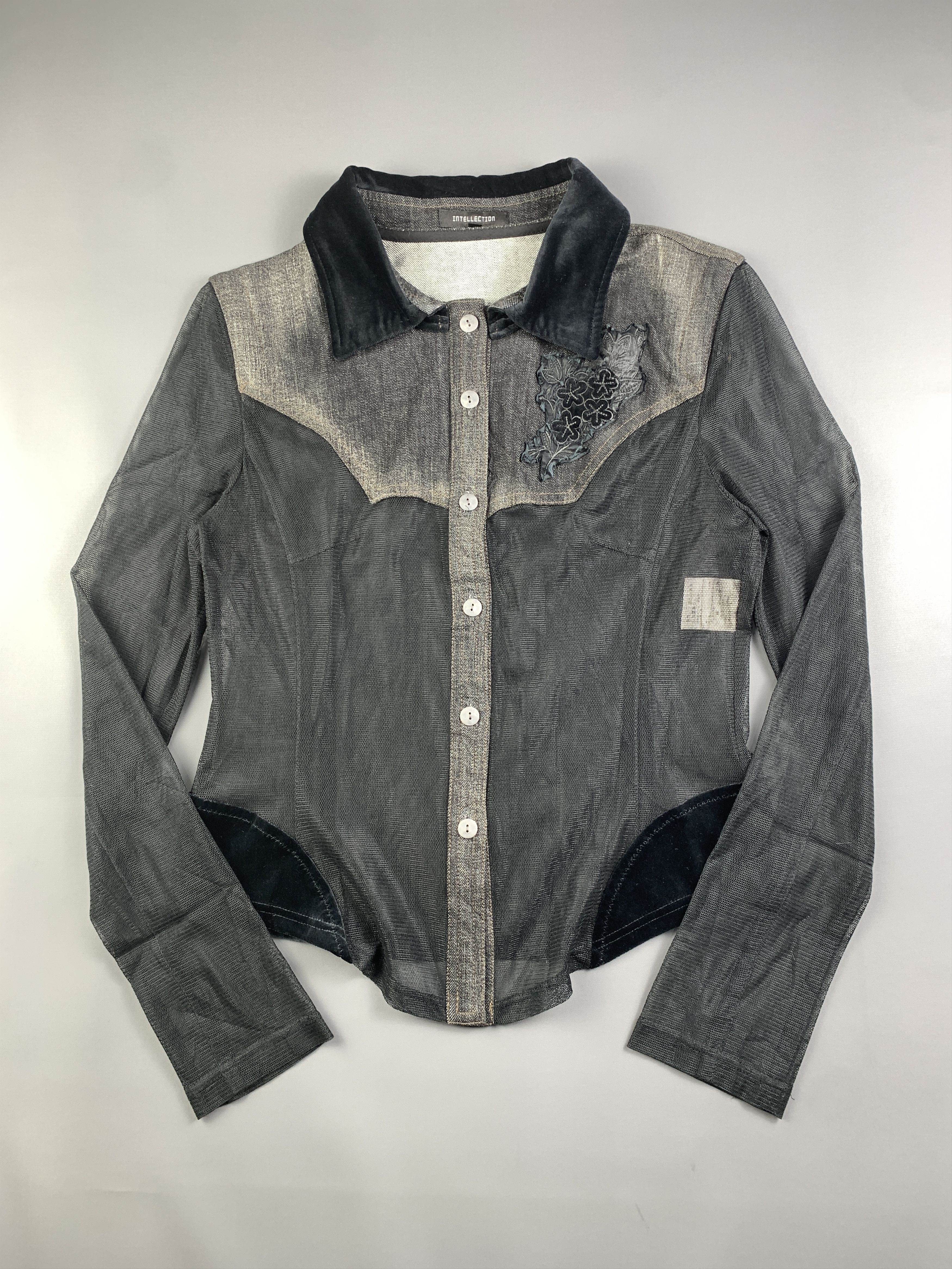 Japanese Brand Intellection Black Multi Fabric Fitted Trucker Jacket (M) Size M / US 6-8 / IT 42-44 - 1 Thumbnail