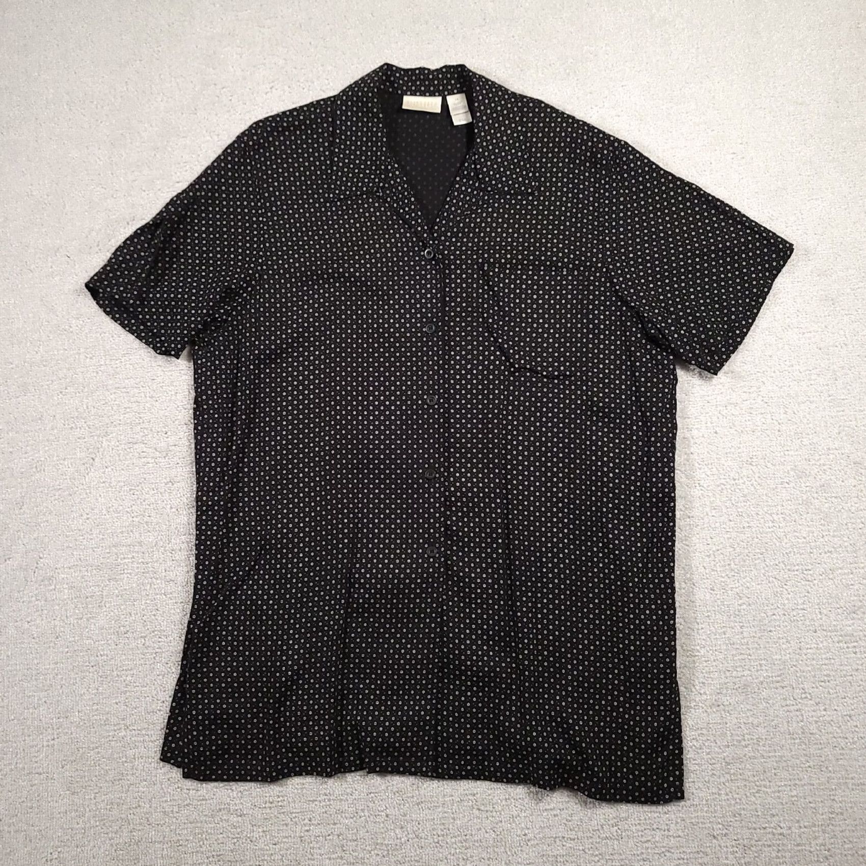 Liz Claiborne Liz Claiborne Button-Up Tunic Top Womens 14 Black Floral Blouse Shirt Size XL / US 12-14 / IT 48-50 - 2 Thumbnail