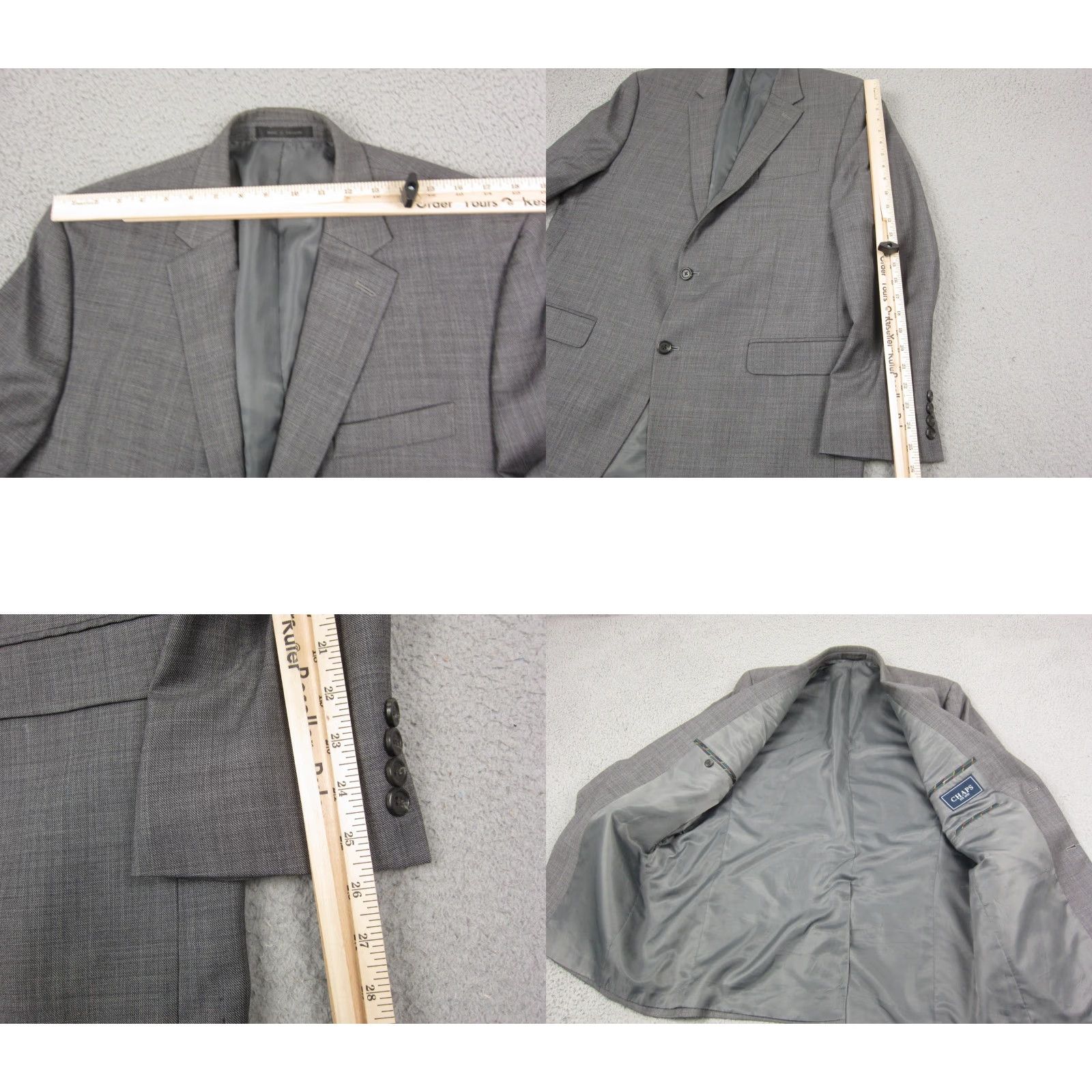 Chaps Chaps Blazer Men 44L Gray Wool Notch 2-Button Single-Breasted Suit Jacket Tuxedo Style Vintage 80s Jacket Coat Short Length - Dry Clean Only Size 44R - 8 Thumbnail
