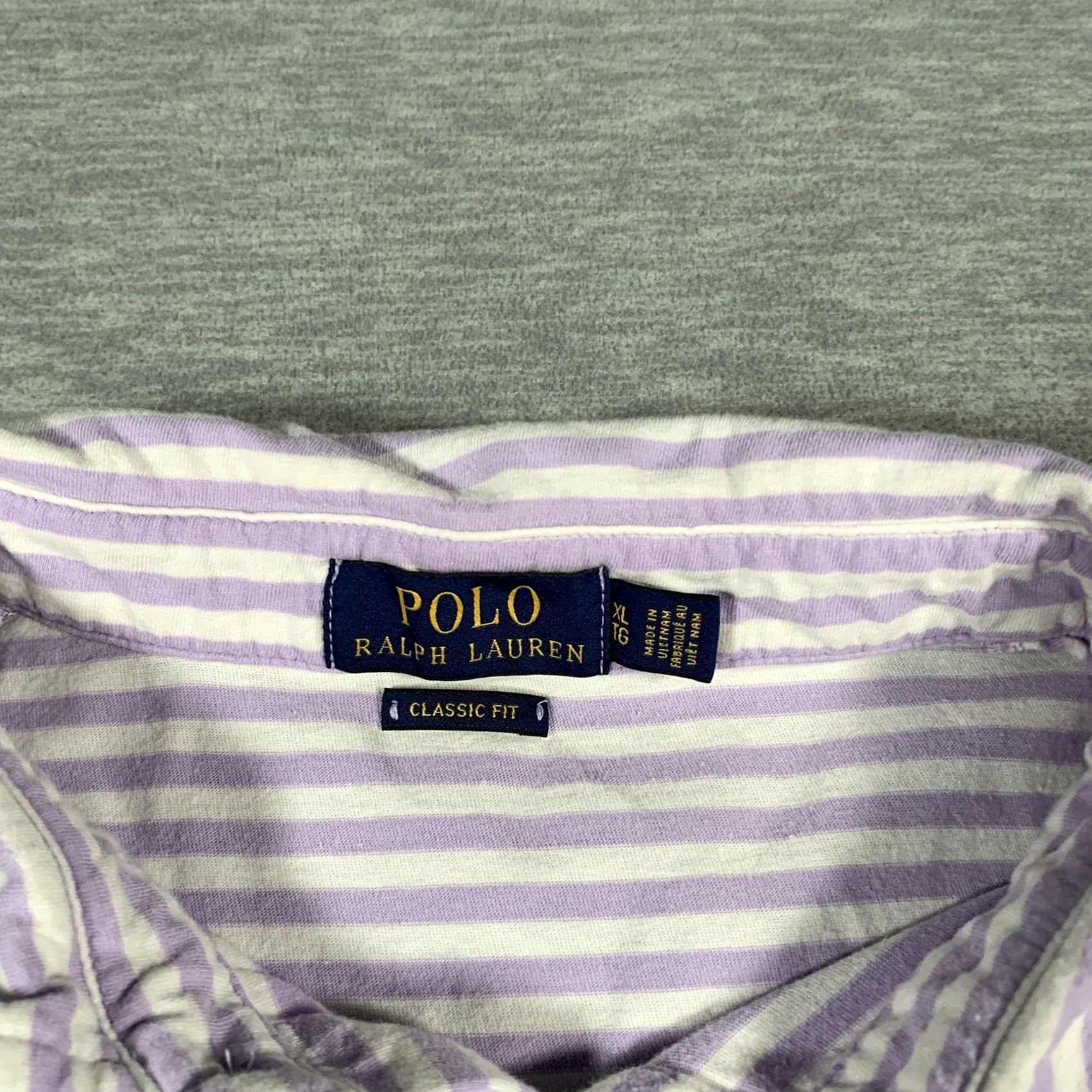Polo Ralph Lauren Polo Ralph Lauren Polo Shirt Mens Large Purple White Striped Classic Fit Pony Polo Shirt Size US S / EU 44-46 / 1 - 7 Thumbnail