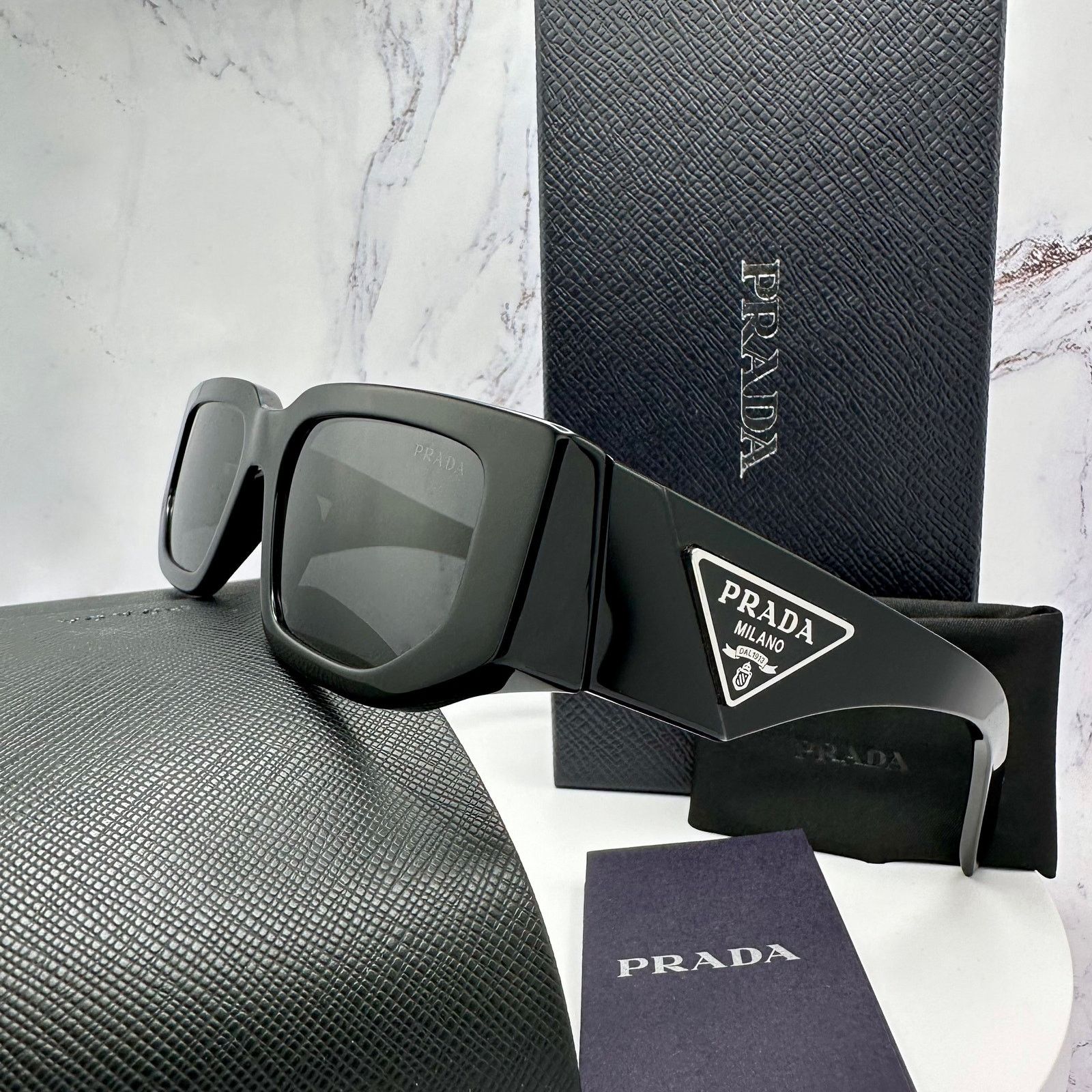 Prada NEW PRADA Sunglasses Black Square Rectangle Plaque Logo Size ONE SIZE - 11 Thumbnail
