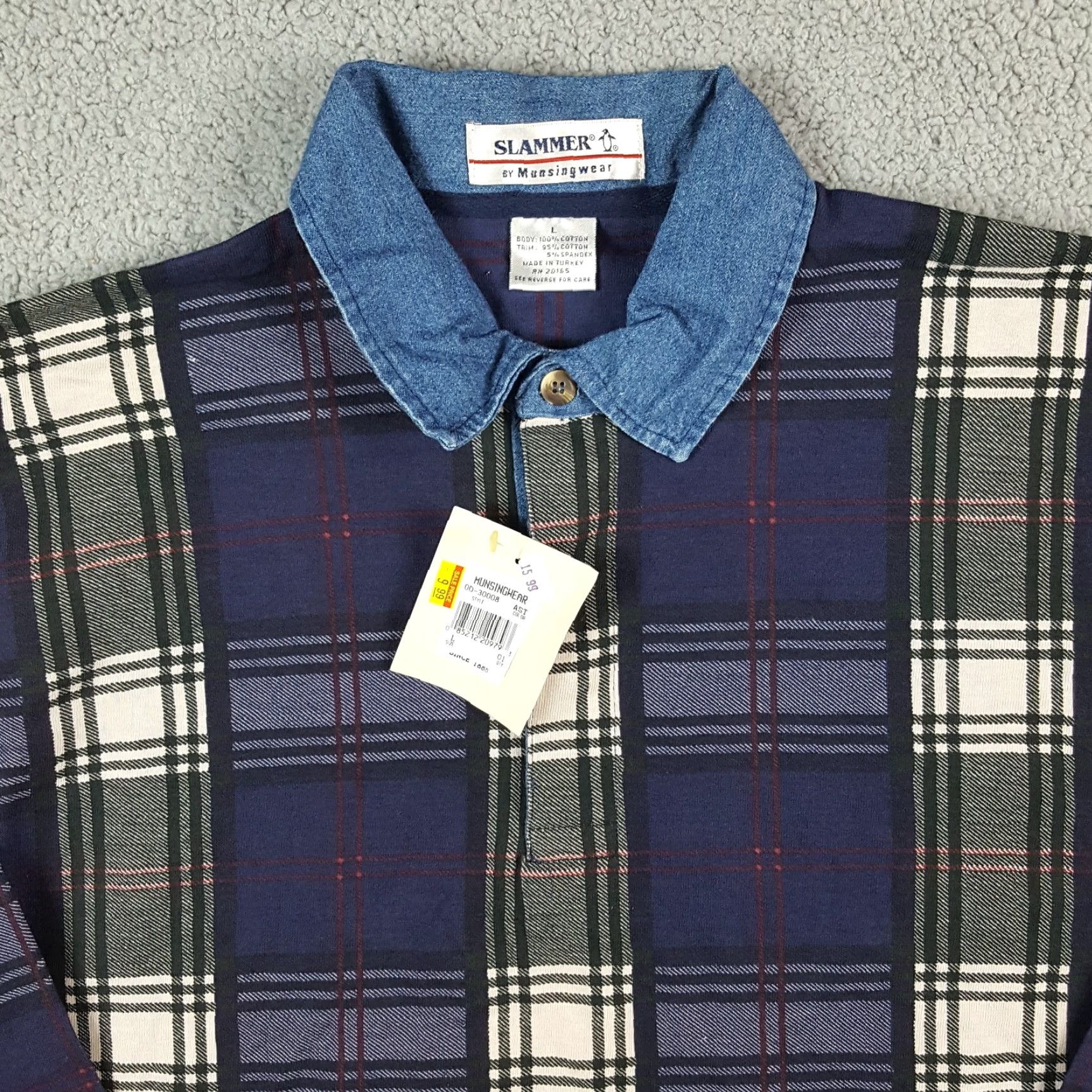 Vintage VINTAGE MunsingWear Polo Shirt Men Large Cotton Plaid 90s Casual Work Thick Button Collar Size US L / EU 52-54 / 3 - 2 Thumbnail
