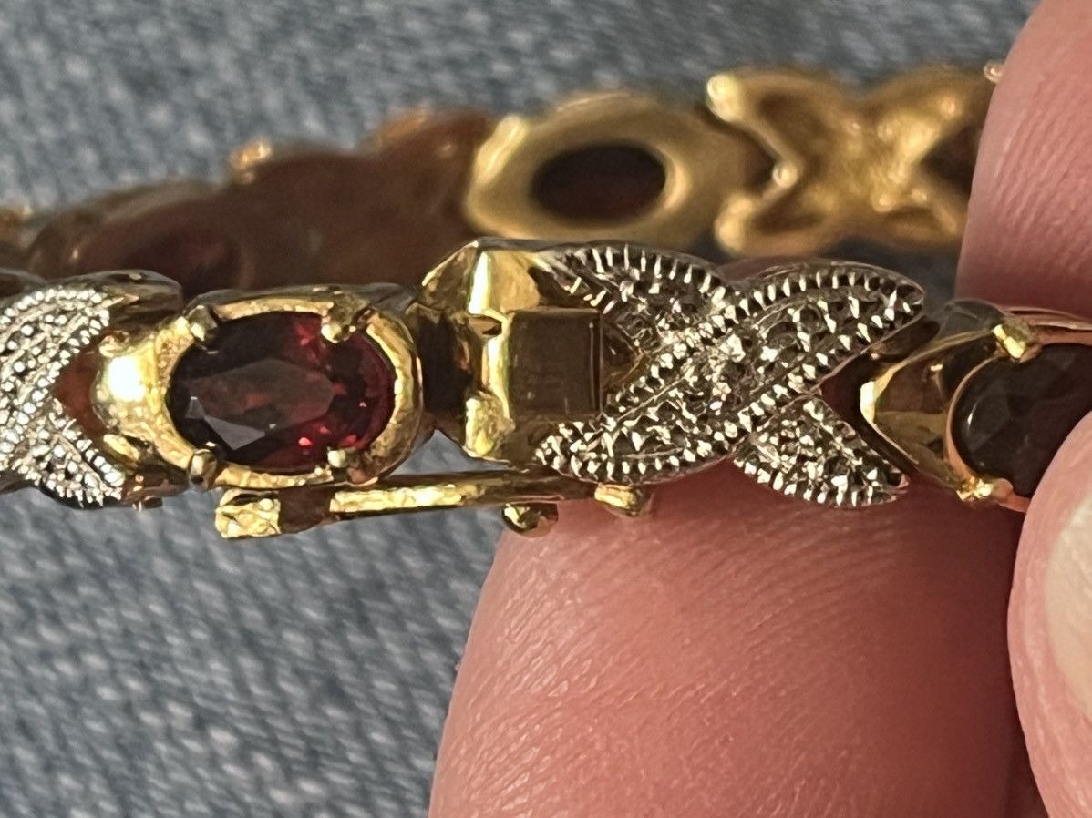Other Vintage Garnet Diamond Gold Tone Watch 7" Works New Battery Size ONE SIZE - 9 Thumbnail