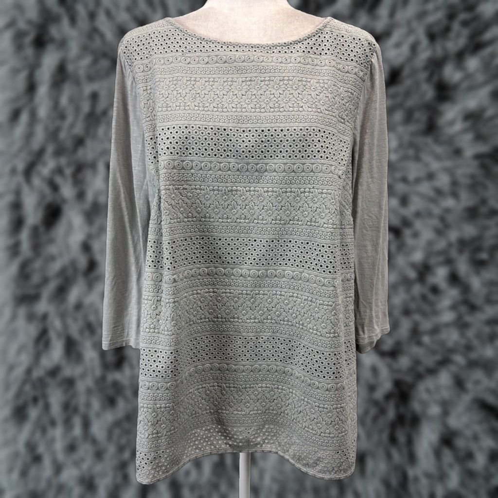 J. Jill J. Jill Tunic Top Shirt Gray Pleated 3/4 Sleeve Women's Large Cotton Blend Knit Size L / US 10 / IT 46 - 1 Thumbnail