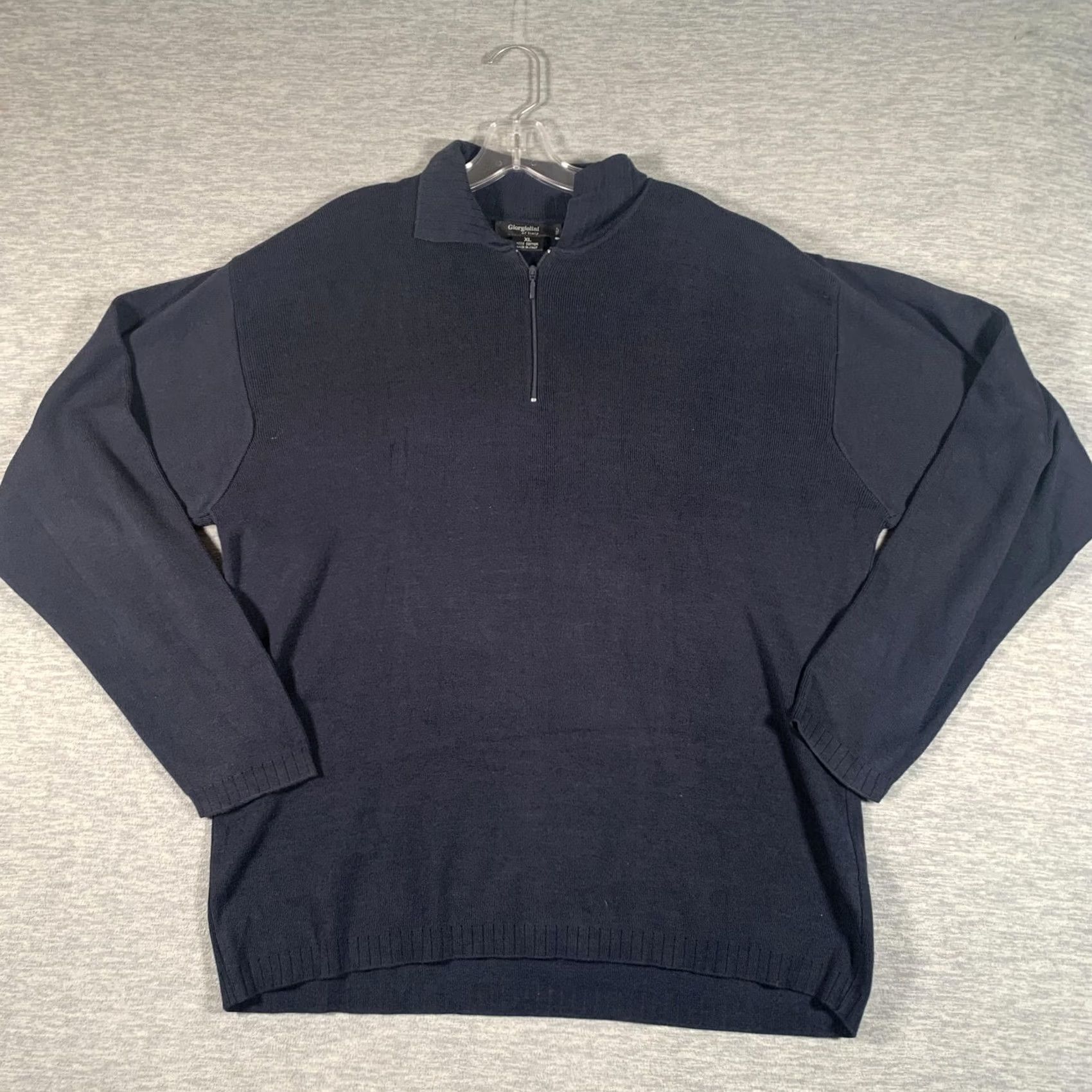 Vintage Giorgiolini Sweater XL Blue 1/4 Zip Mock Neck Knit Pullover Mens Italy Size US XL / EU 56 / 4 - 2 Thumbnail