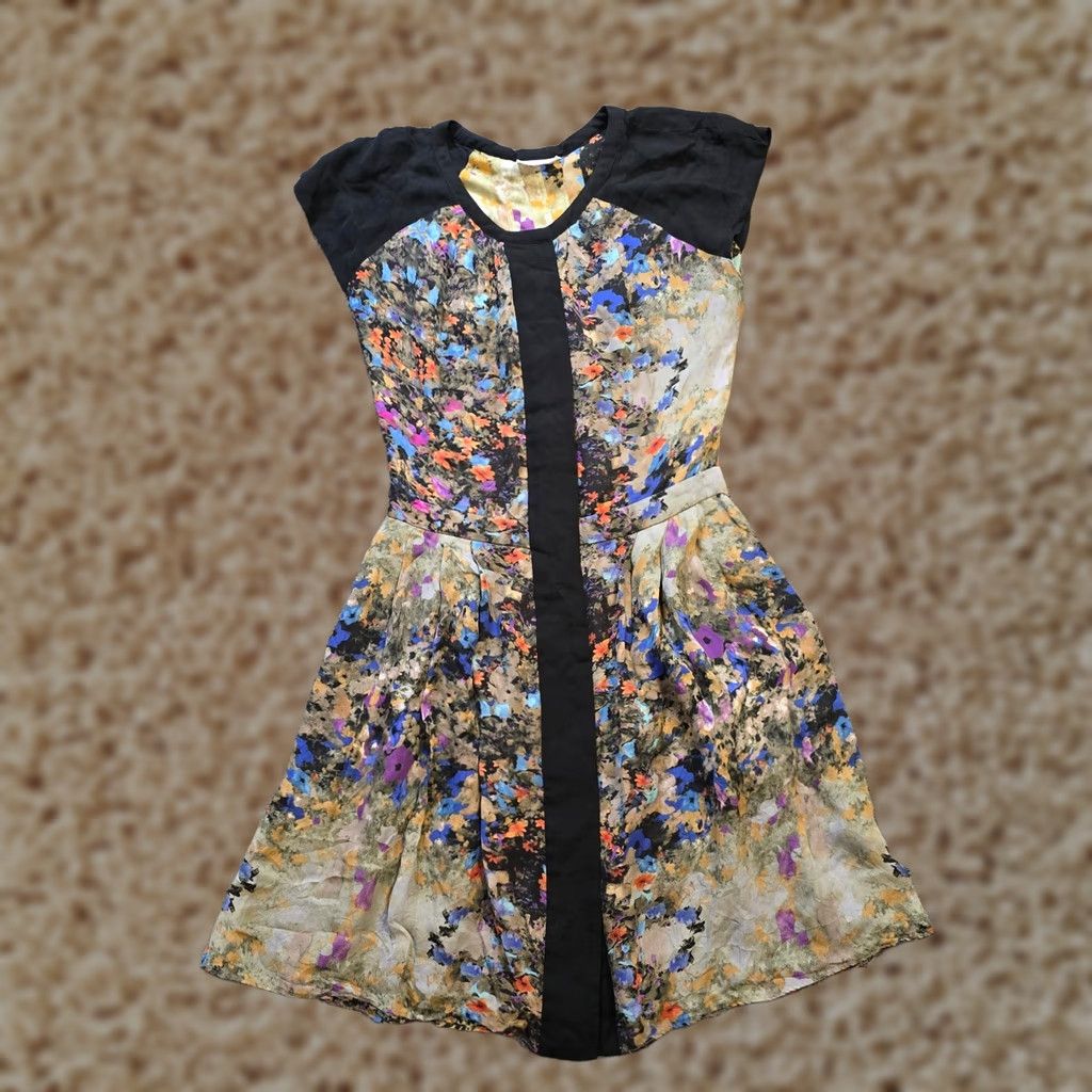 Parker Parker Dress Womens Size 2 Black Blue Floral Watercolor Art Silk Button Cocktail Dress Size XS / US 0-2 / IT 36-38 - 1 Thumbnail