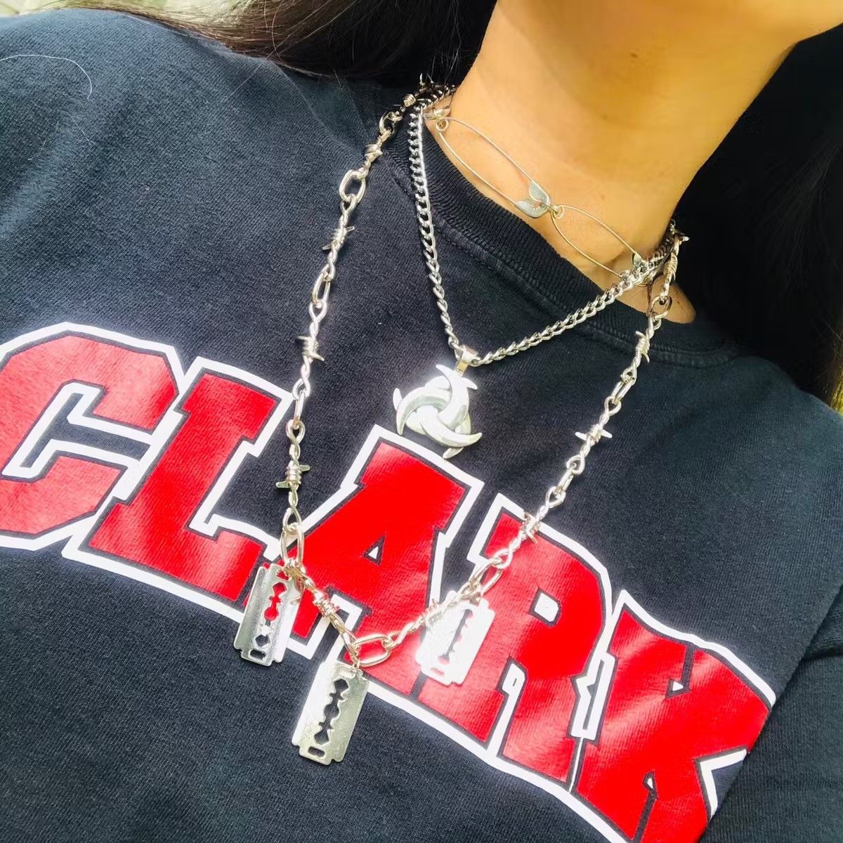 Vintage Biohazard pendant Cuban curb chain Necklace choker Size ONE SIZE - 4 Thumbnail