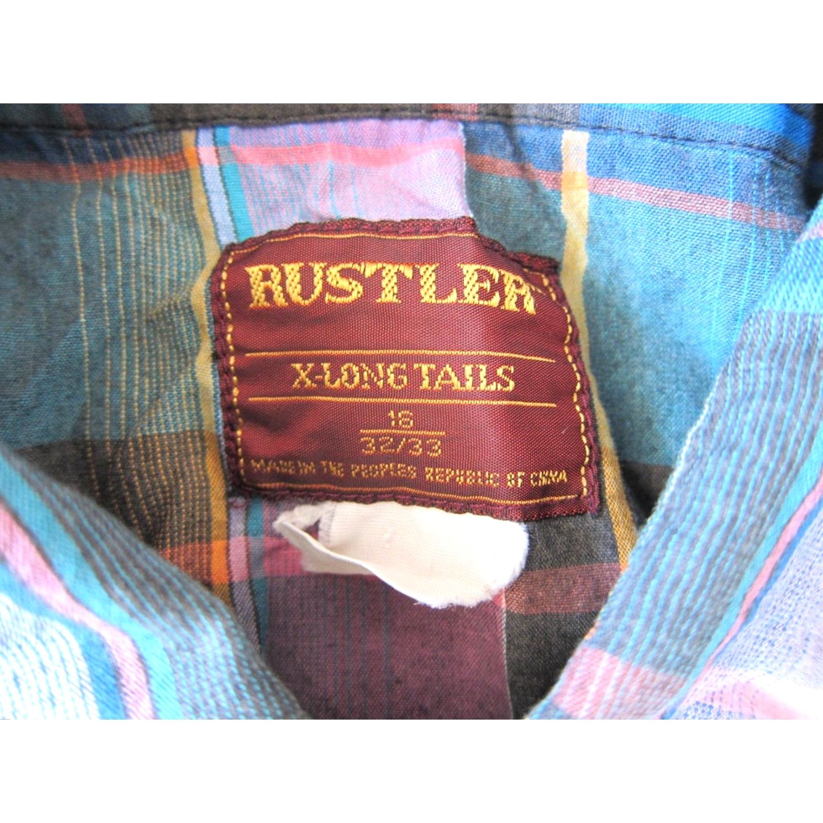 Vintage Vtg Rustler XLong Tails Pink Plaid Snap Button Collared Western Shirt L 16 32/33 Size US L / EU 52-54 / 3 - 4 Thumbnail