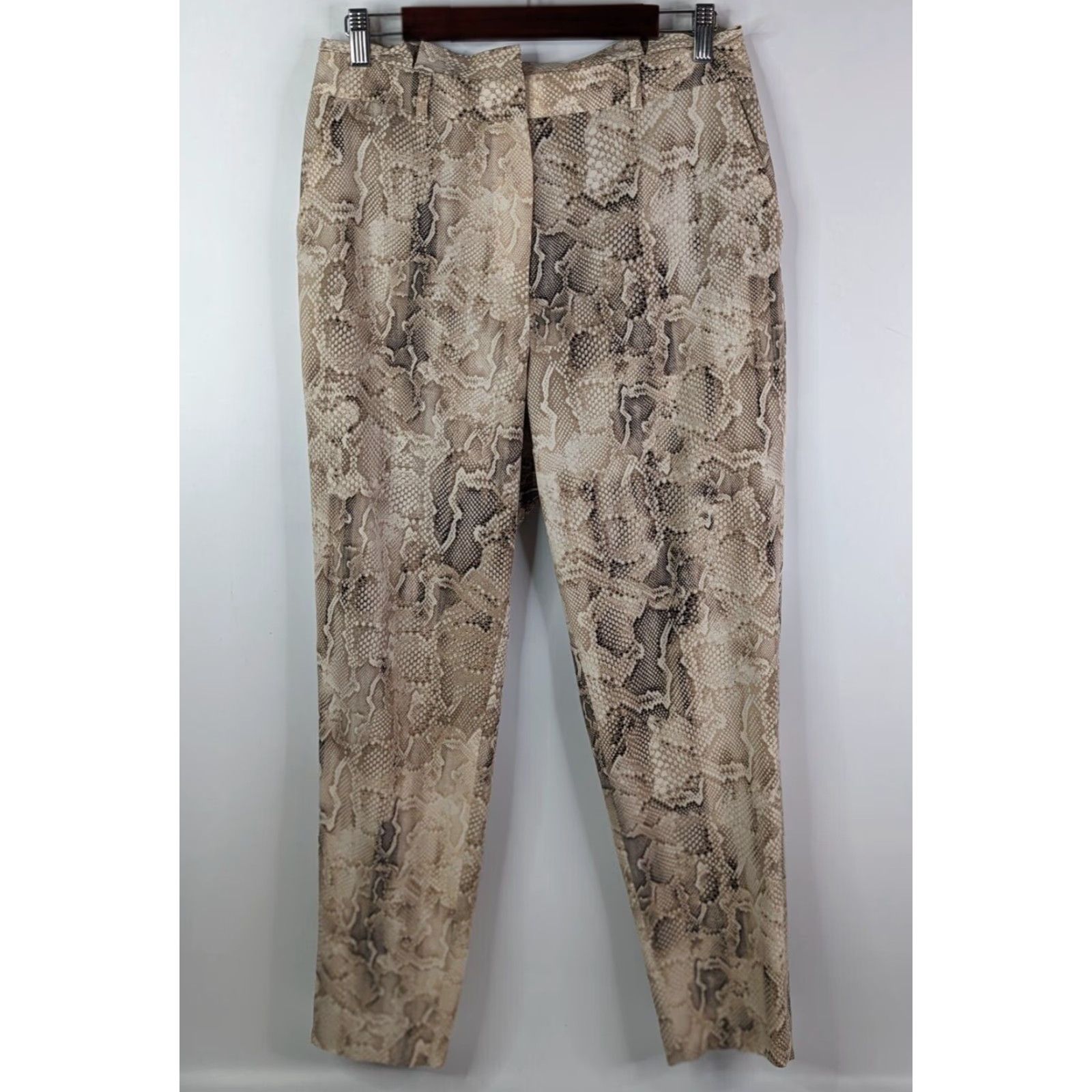 White House Black Market White House Black Market Pants Paperbag Tapered Ankle Snake Print Womens 8 Brown Polyester Spandex Chiffon Regular 8 Womens Size 30" / US 8 / IT 44 - 2 Thumbnail