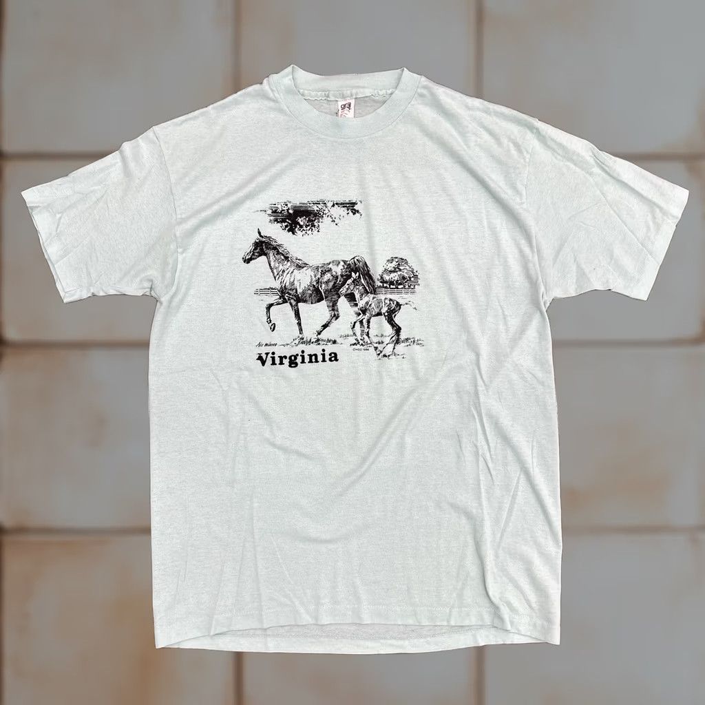 Anvil VINTAGE Virginia Horses Air Waves Anvil Value T Blue XL 50/50 Blend Shirt Men XL Blue Horses 80s Art Size US XL / EU 56 / 4 - 1 Thumbnail
