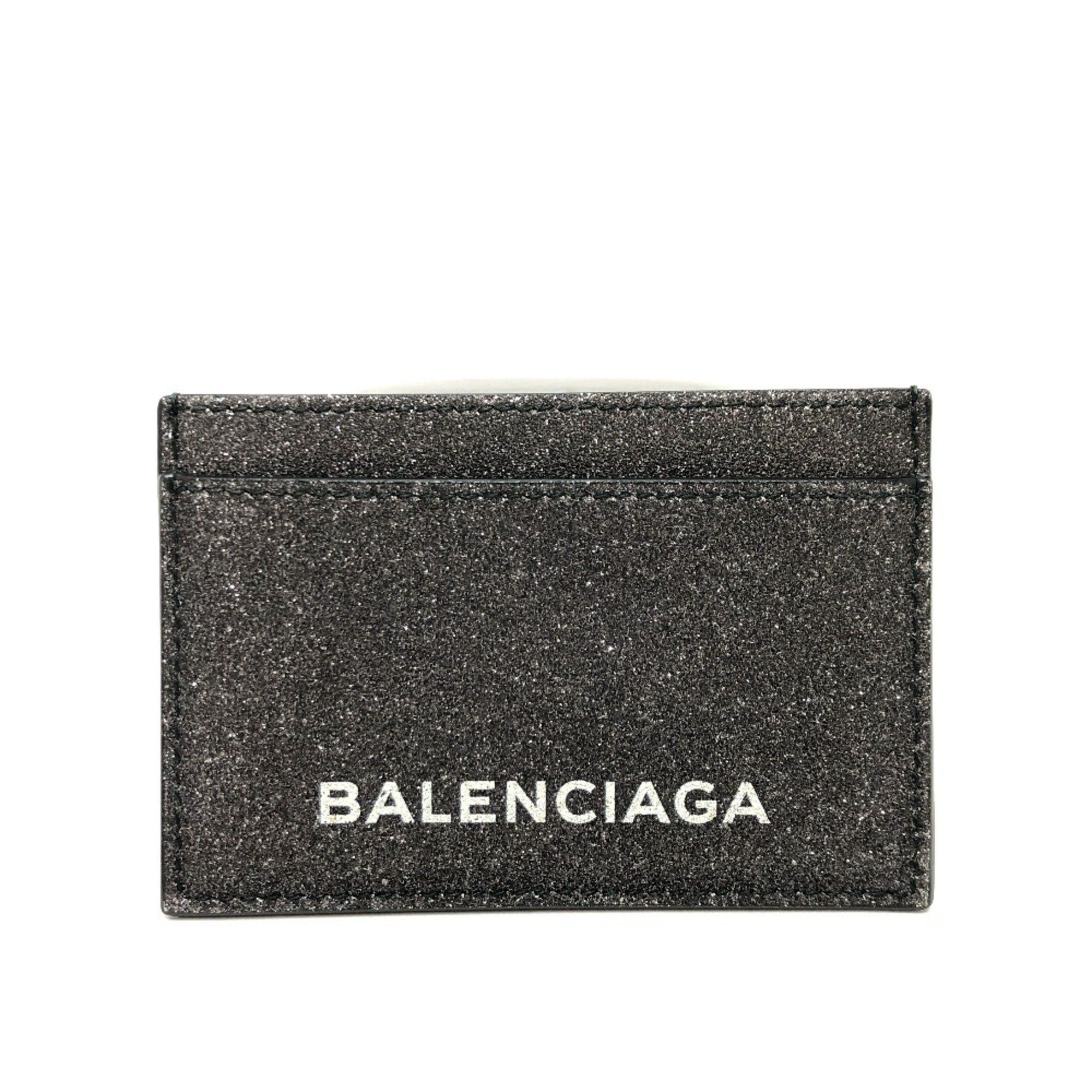 Balenciaga BALENCIAGA 392126 Logo Glitter Pass Case/Card Holder/Business Card Case Leather Women's Gray Like New Size ONE SIZE - 1 Thumbnail
